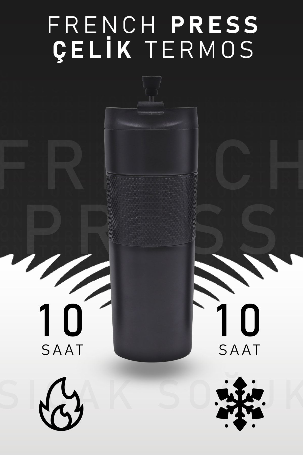 İkon store French Press Özellikli 450ml Çelik Termos