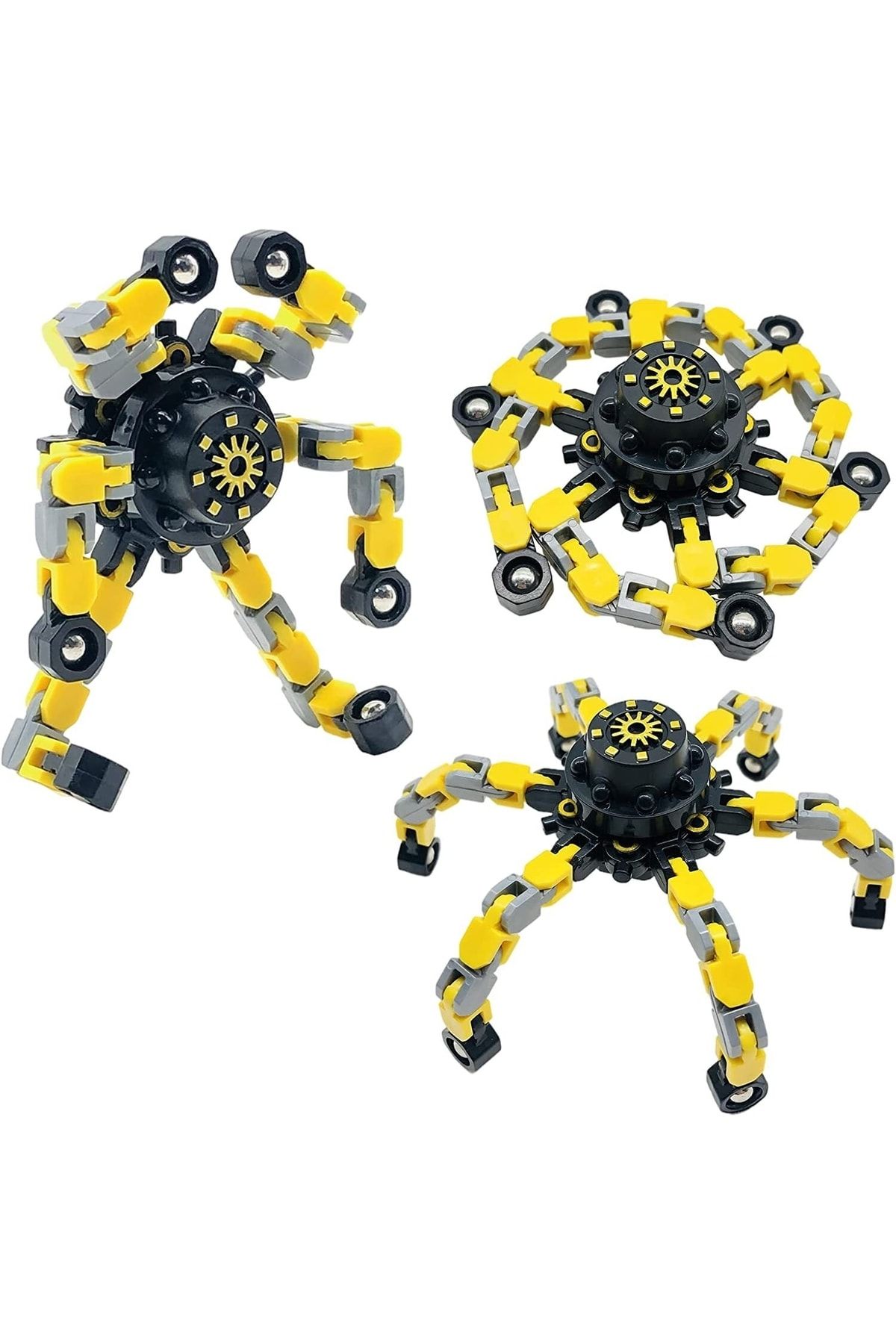 Mega Transforming Fidget Spinners Dönüştürülebilir Robot Oyuncak Stres Çarkı Sarı 1 Adet