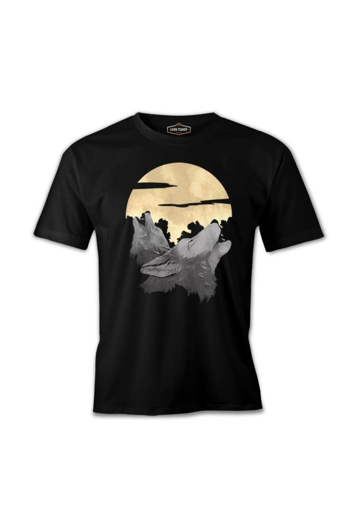 Lord T-Shirt Two Wolves Howling In The Moonlight Siyah Erkek Tshirt