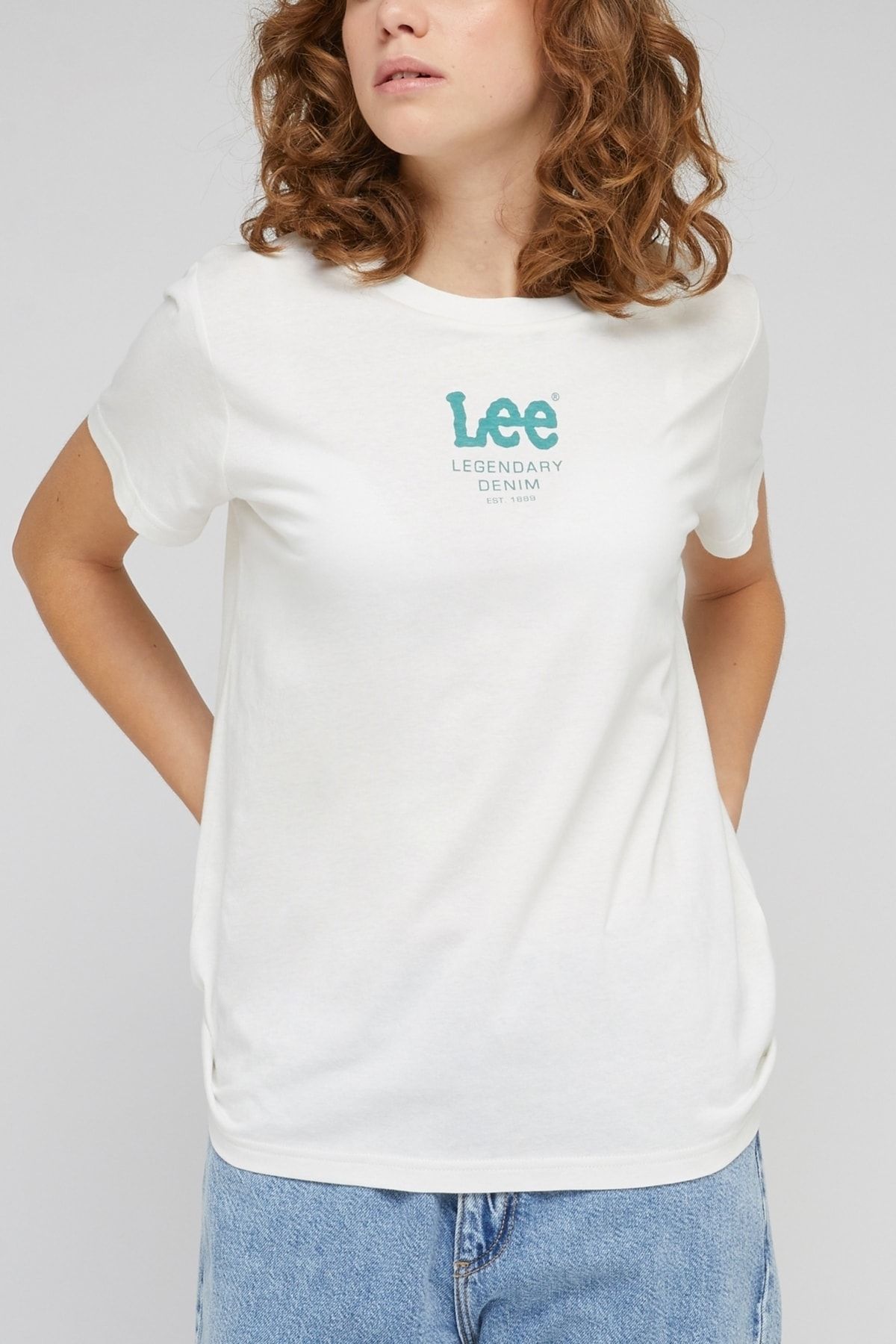 Lee Regular Fit Normal Kesim Bisiklet Yaka %100 Pamuk Ekru Kadın T-shirt
