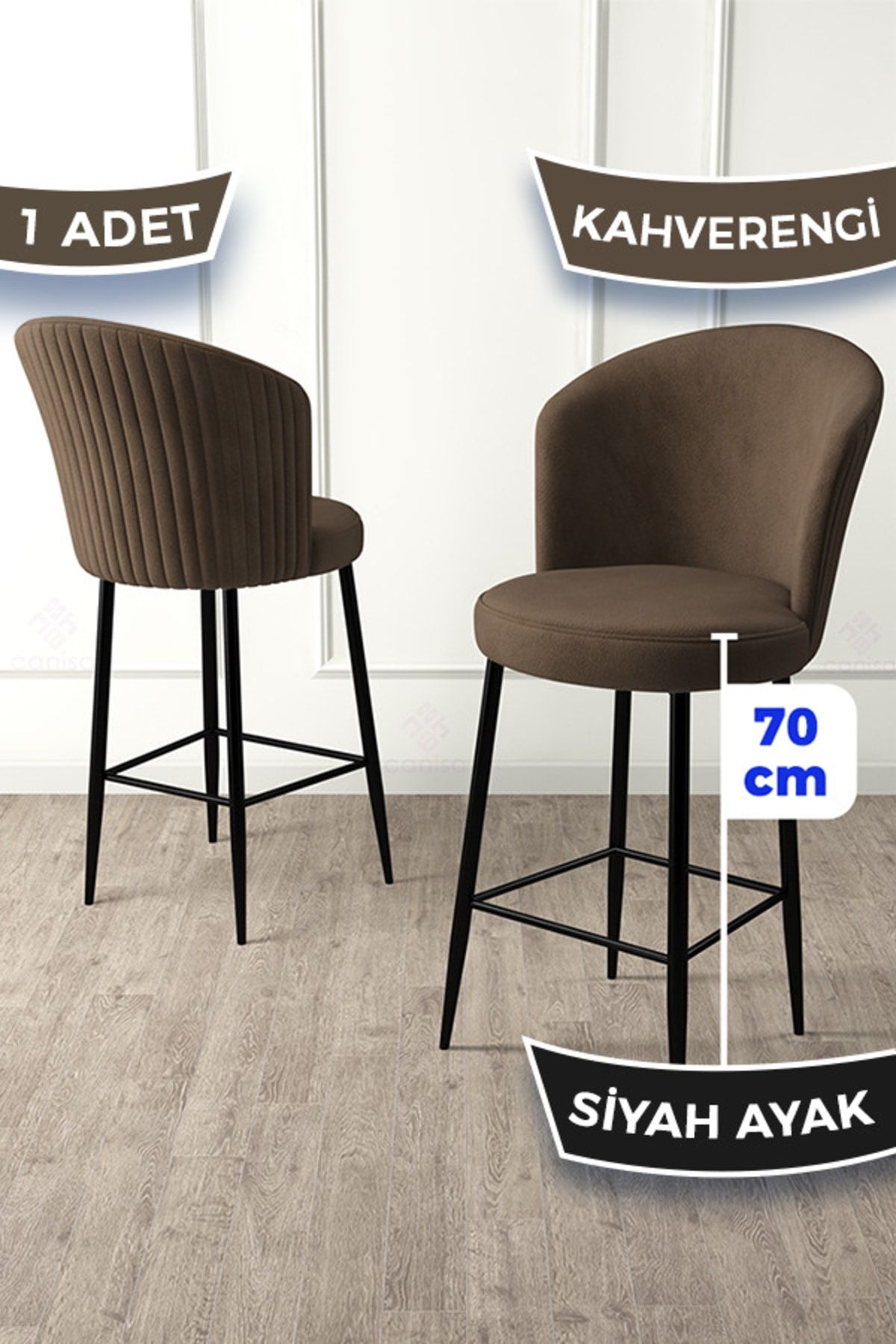 Canisa Concept Fora Serisi 1 Adet Kahve Sandalye Ada Mutfak Bar Sandalyesi Siyah Metal Ayaklı Babyface Kumaşlı