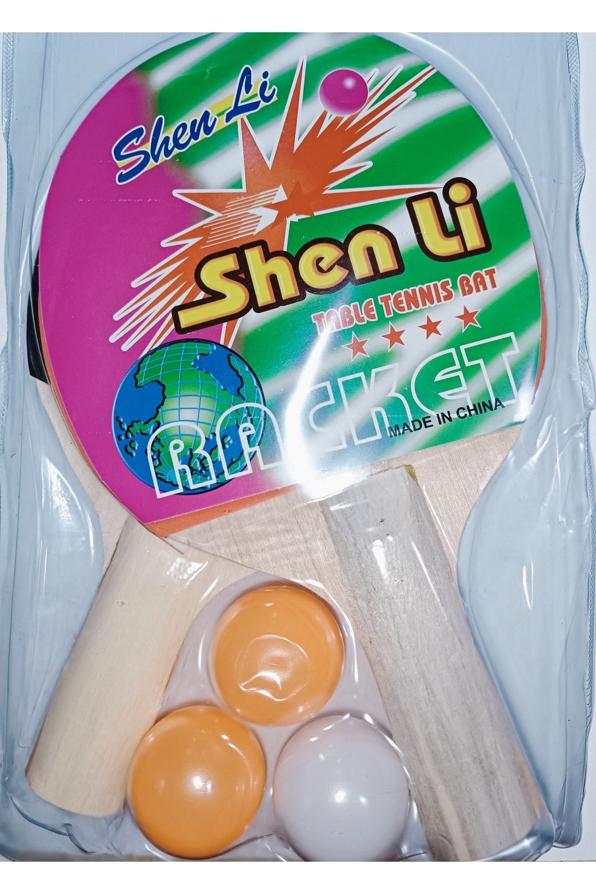 ASL Shenli Ahşap Masa Tenisi Seti- 2 Masa Tenisi Raketi + 3 Top