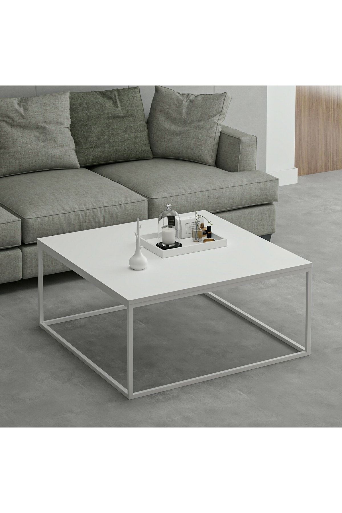 tino furniture Alaska 70x70 Metal Ayaklı Orta Sehpa Beyaz
