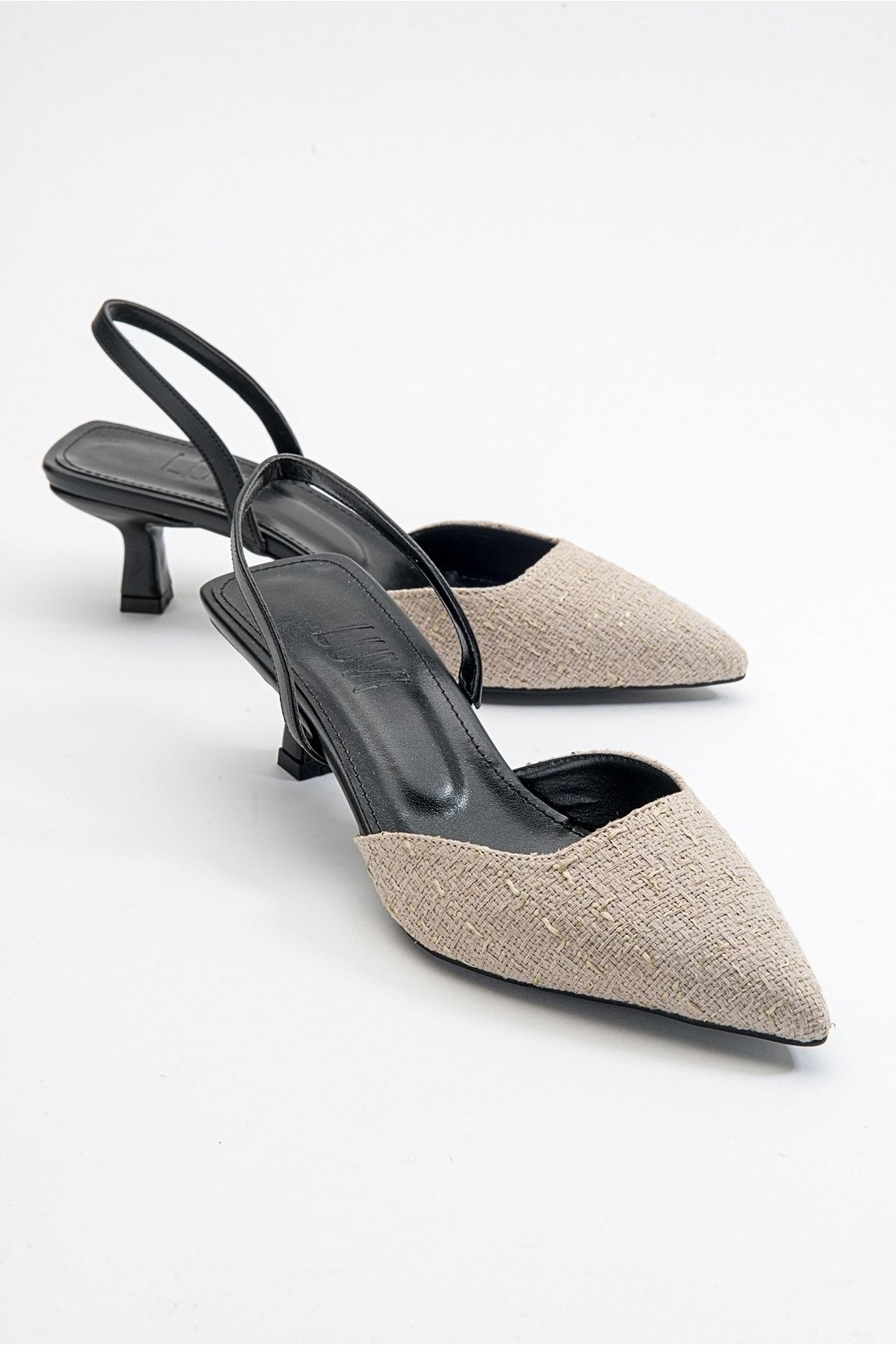 luvishoes Over Bej Siyah Kadın Topuklu Ayakkabı