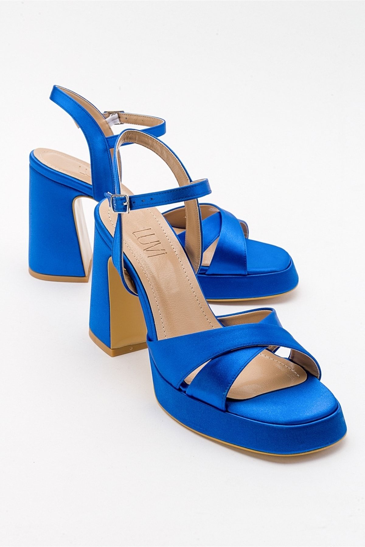 luvishoes Lello Sax Mavi Saten Kadın Topuklu Ayakkabı