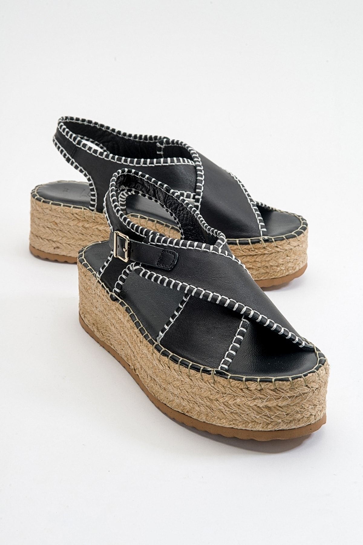 luvishoes Bellezza Siyah Cilt Hakiki Deri Kadın Sandalet