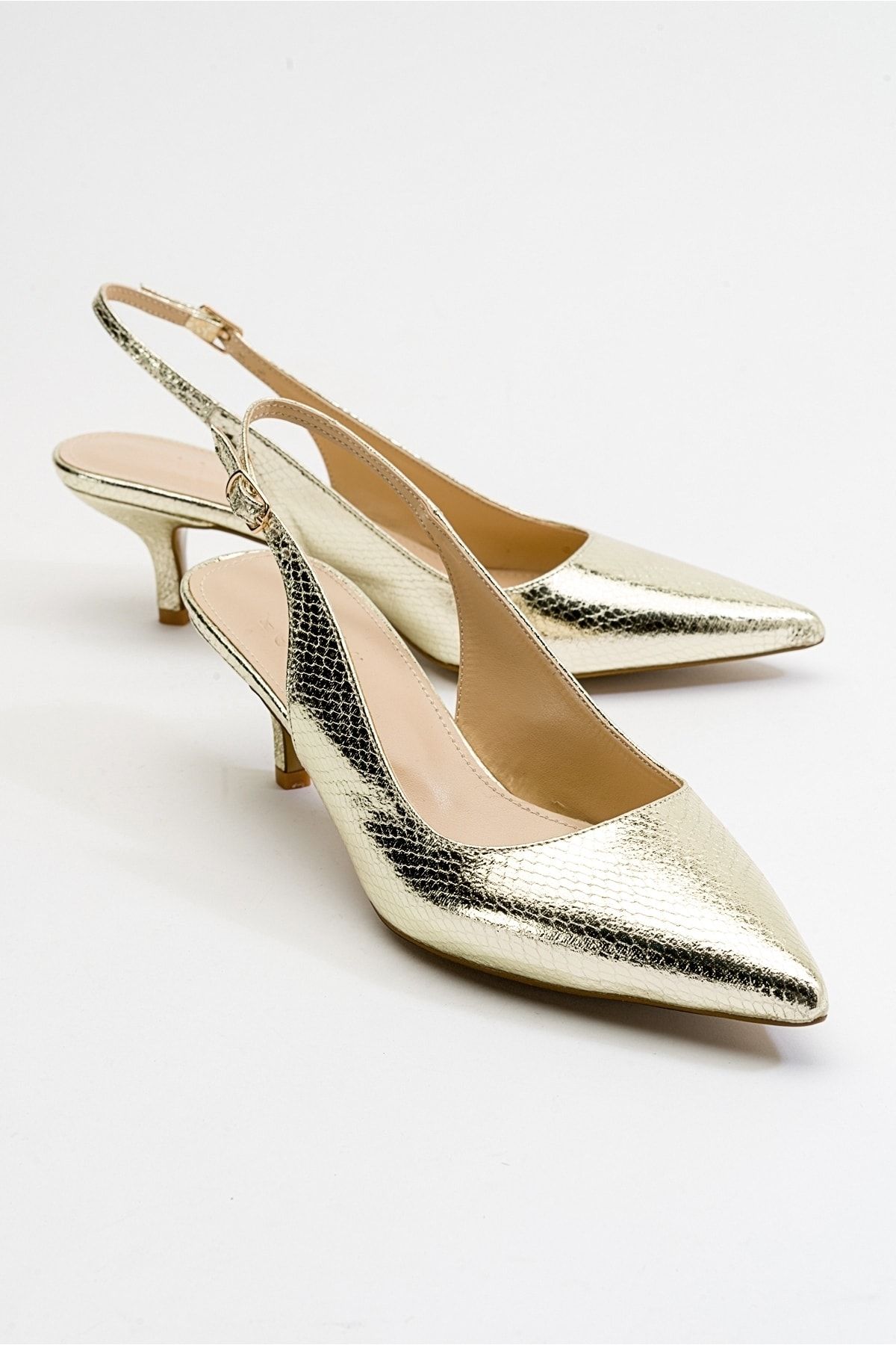 luvishoes Value Altın Desenli Kadın Topuklu Ayakkabı