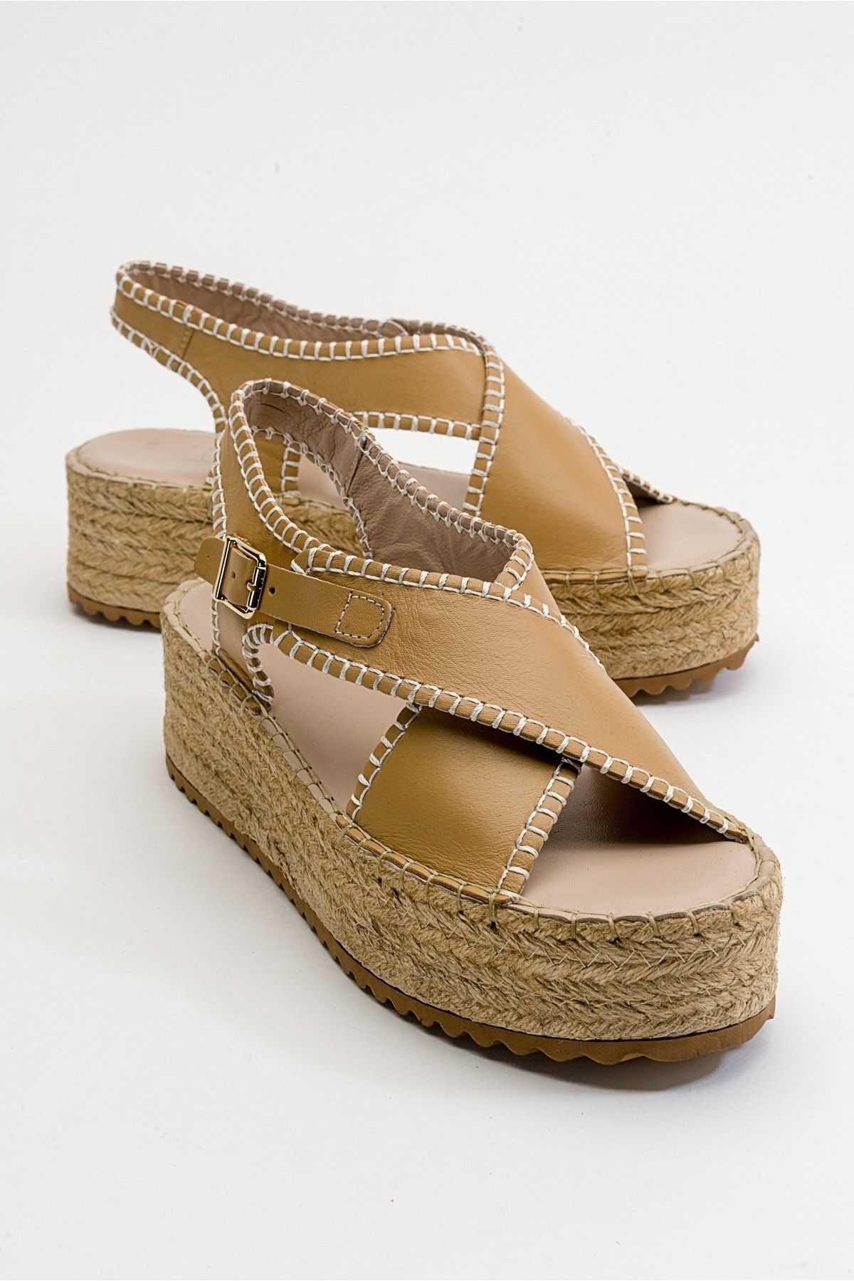 luvishoes Bellezza Koyu Bej Cilt Hakiki Deri Kadın Sandalet