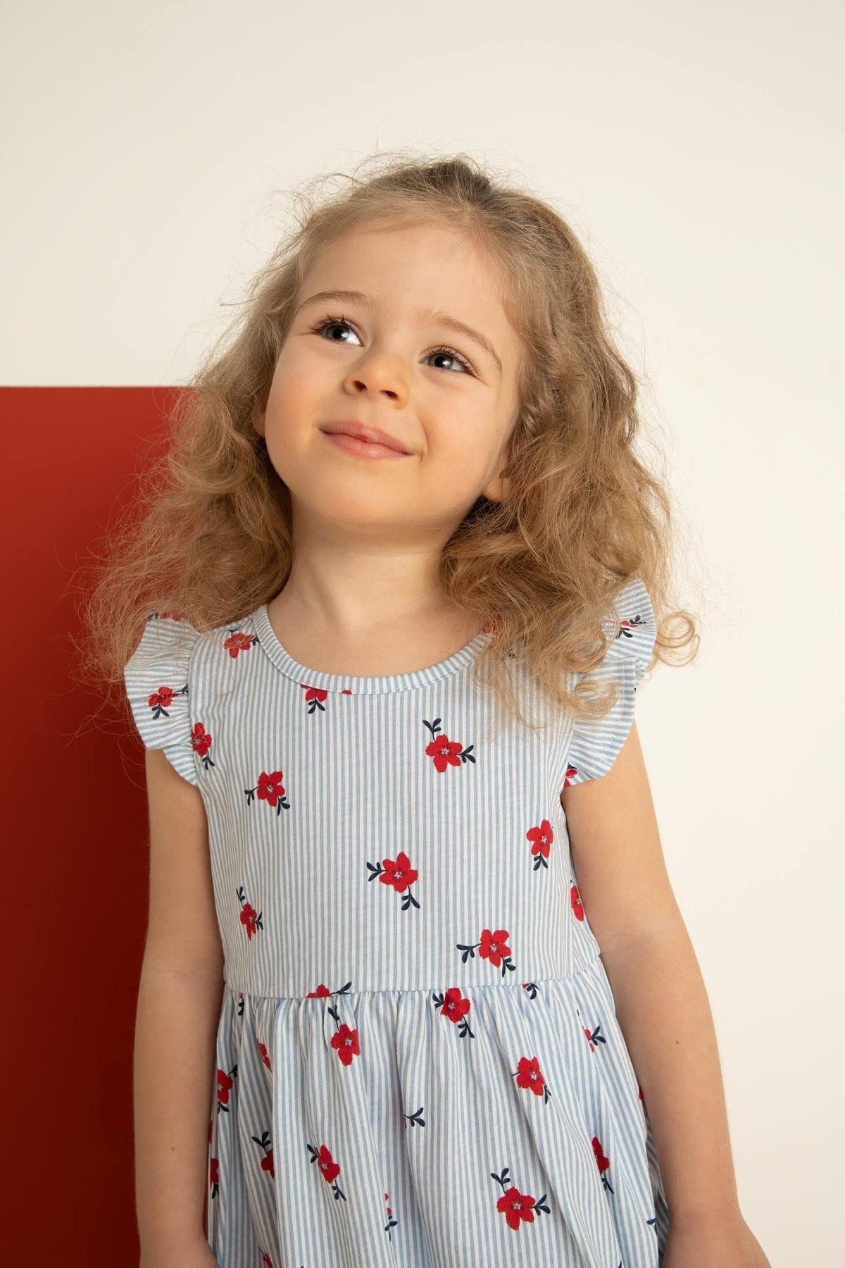 Defacto Kız Bebek Çiçek Desenli Pamuklu Kolsuz Elbise
