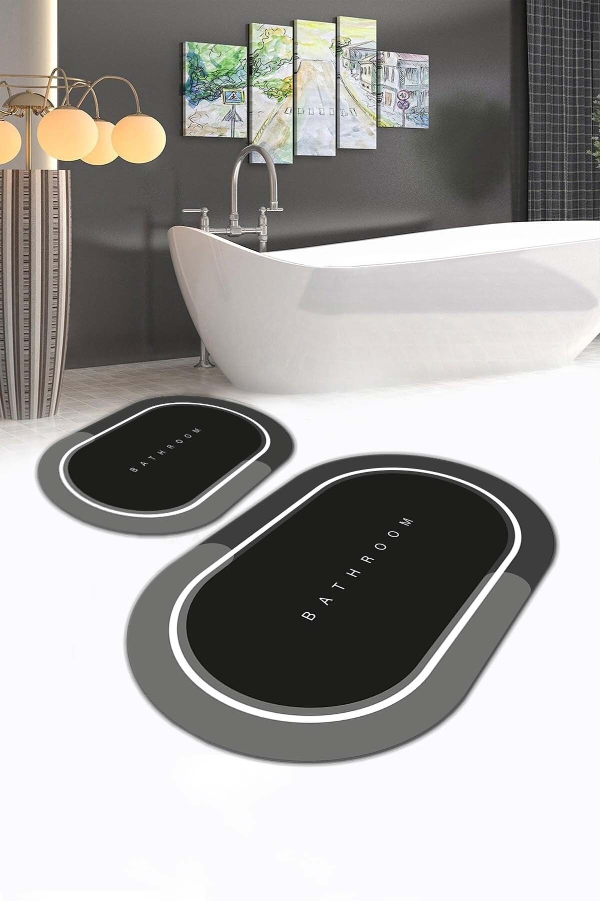 CP Rug Decorative Kaymaz Tabanlı Yıkanabilir Set 60x100 50x60 Banyo Halısı Banyo Paspası 2'li Klozet Takımı Bathroom