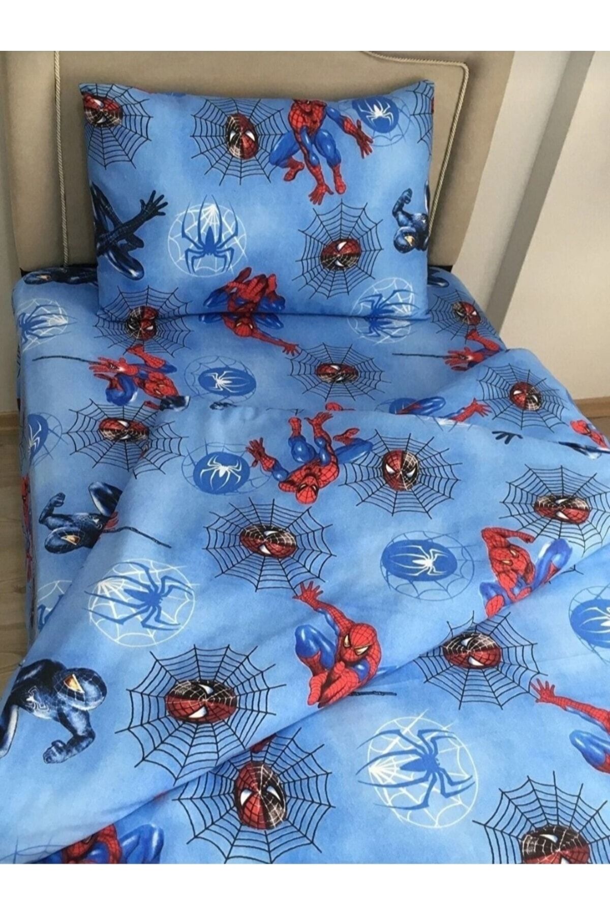 DENİZLİ ÇEYİZ Tek Kişilik Çocuk Nevresim Takımı Örümcek Adam Mavi