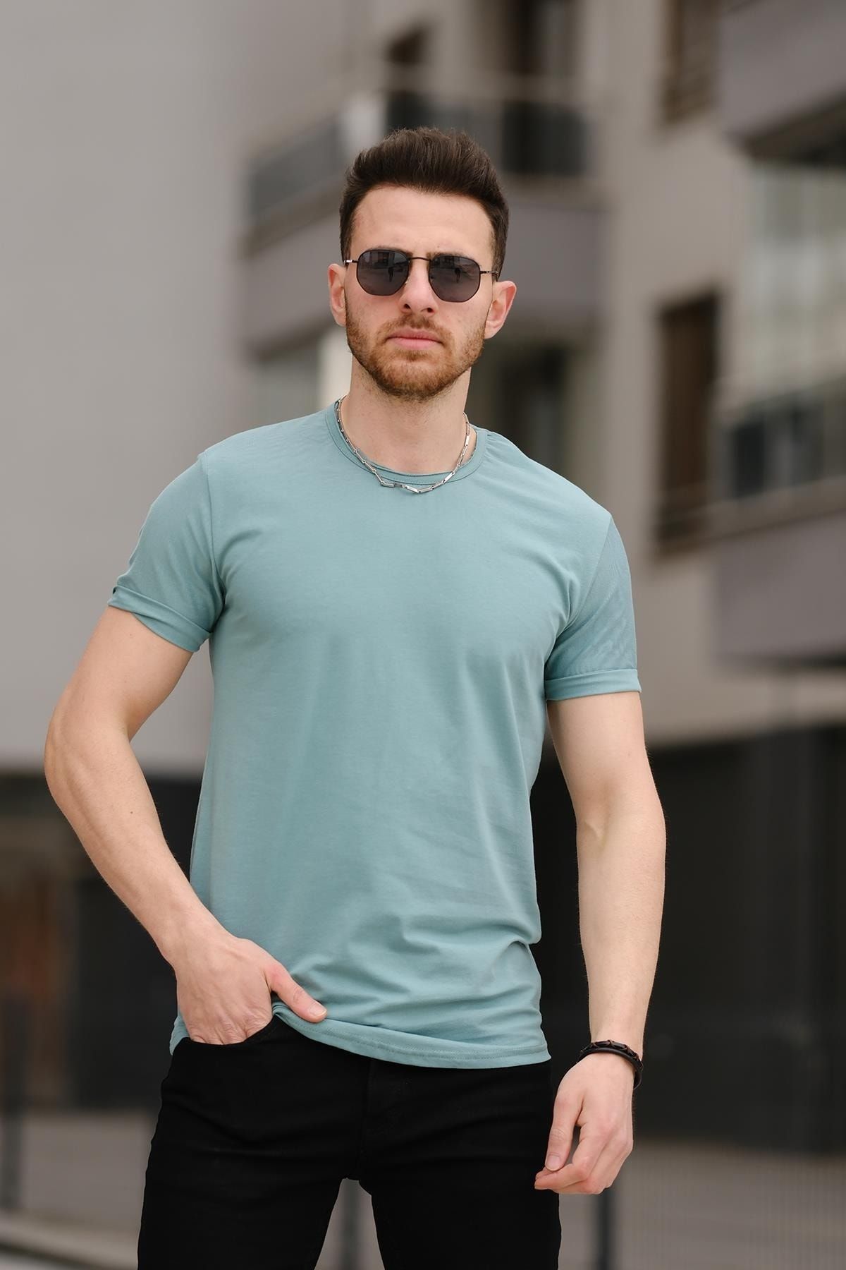 Oksit Graz Slim Fit Uzun Oval Likralı Pis Yaka Unisex Tshirt