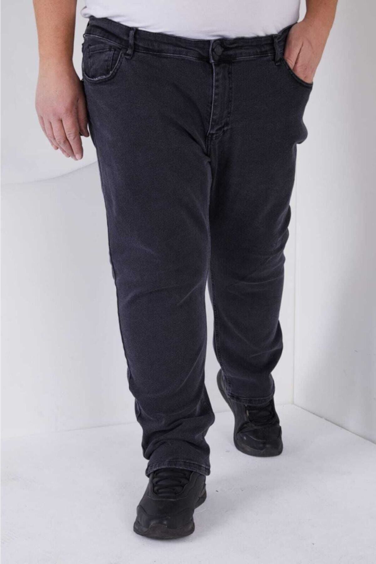 gambia outdoors Erkek Büyük Beden Likralı Normal Bel Düz Paça Kot Pantolon Büyük Beden Süper Battal