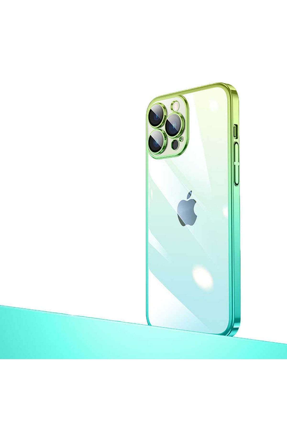 Zore Apple Iphone 12 Pro Uyumlu Kılıf Parlak Renk Geçişli Kamera Korumalı Senkron Kapak (yeşil-mavi)
