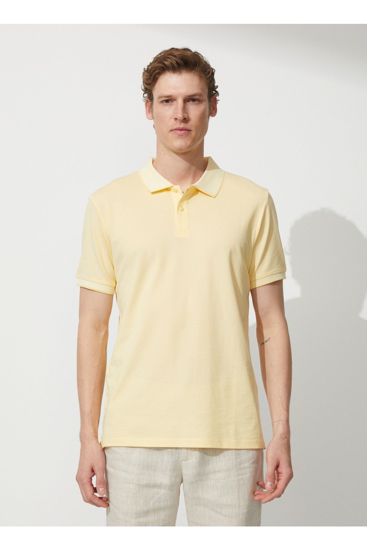 Altınyıldız Classics Polo Yaka Sarı - Beyaz Erkek T-shirt 4a9000000003