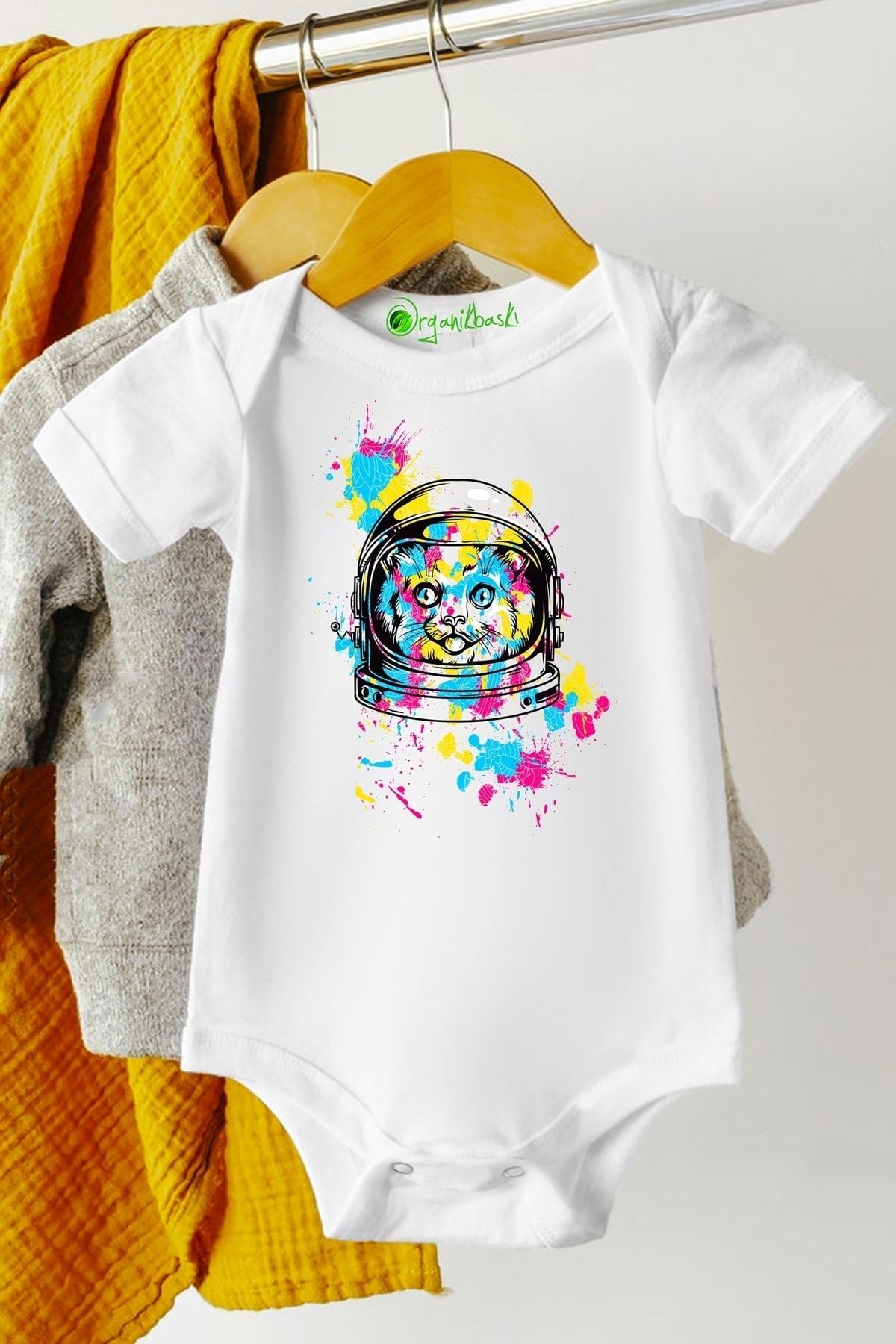 Baby&Baby Astronot Kedi %100 Pamuklu Organik Baskılı Unisex T-shirt