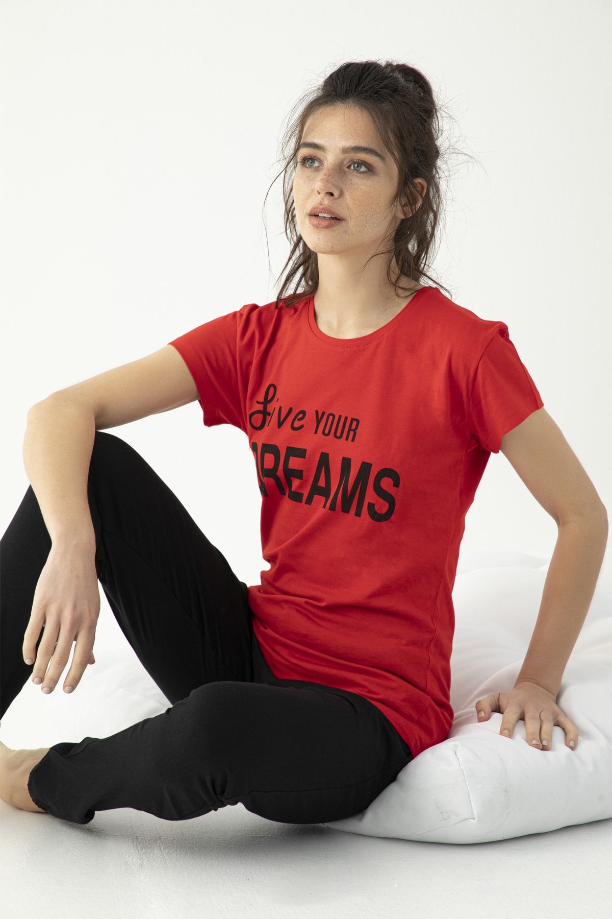 Mirano Kadın Kısa Kollu Baskılı Pijama Takımı Kırmızı-siyah Homewear Ev Kıyafeti 4708