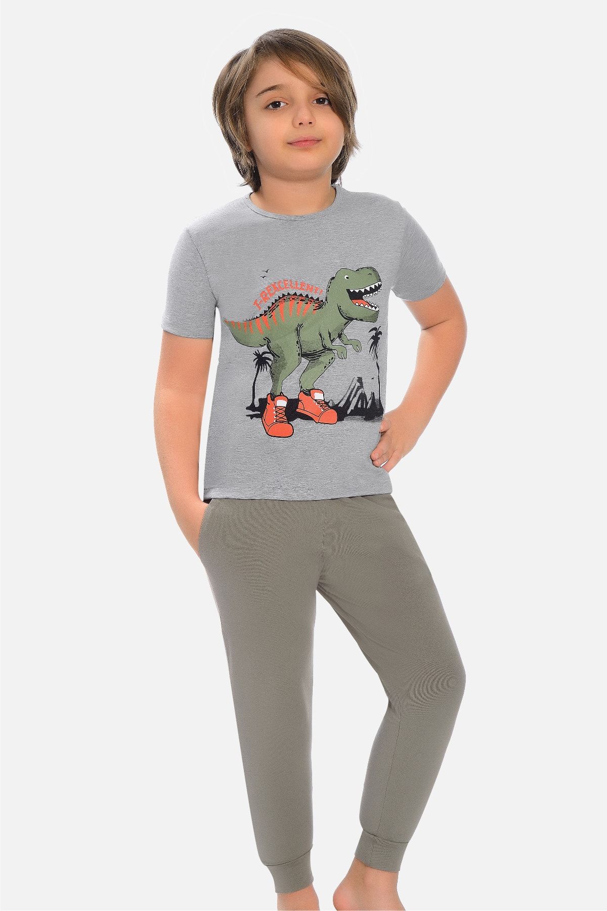 Little Frog Paça Bantlı Erkek Çocuk Pijama Takımı Füme