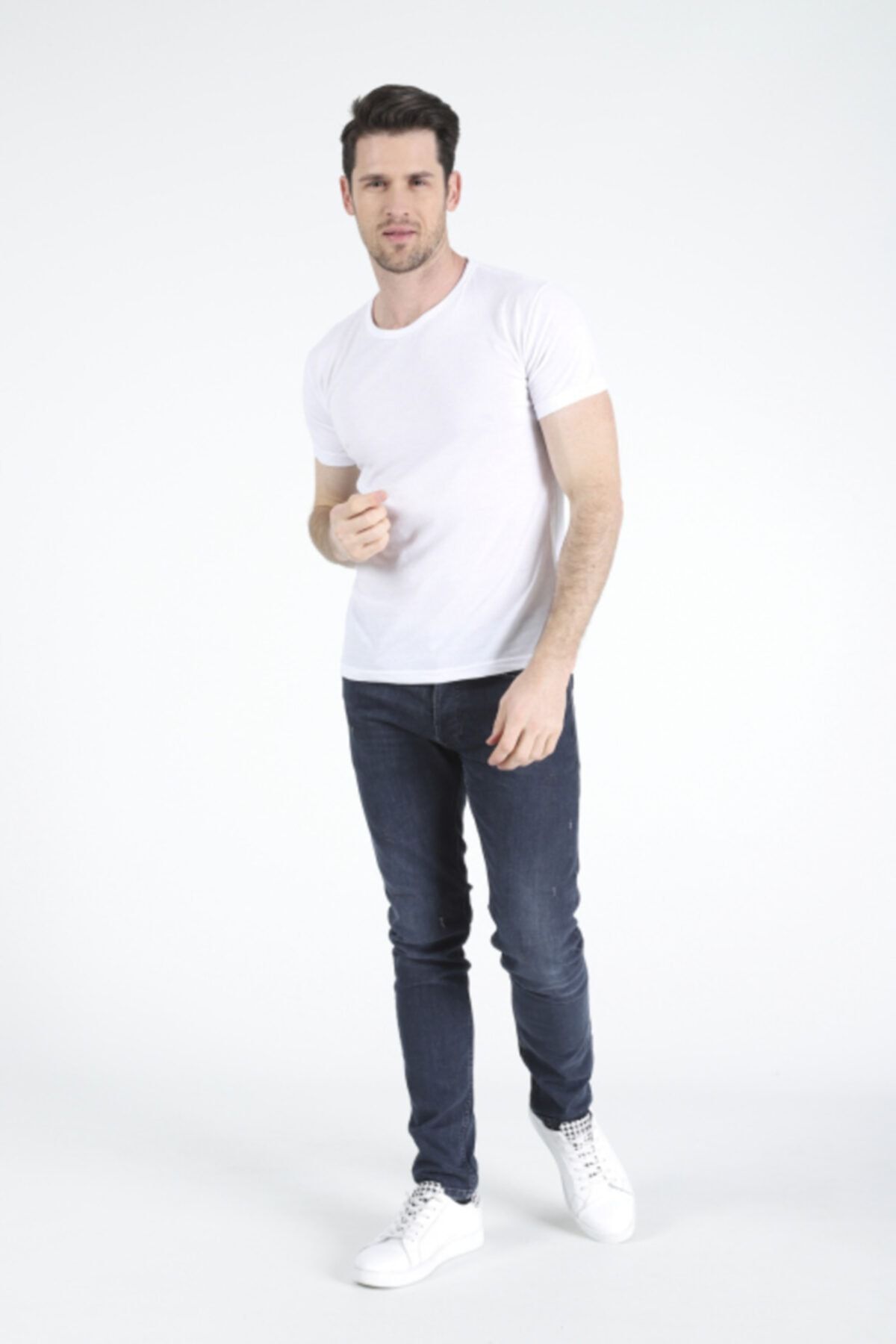 CATSPY Erkek Beyaz Basic Slim Fit Kısa Kollu T-shirt