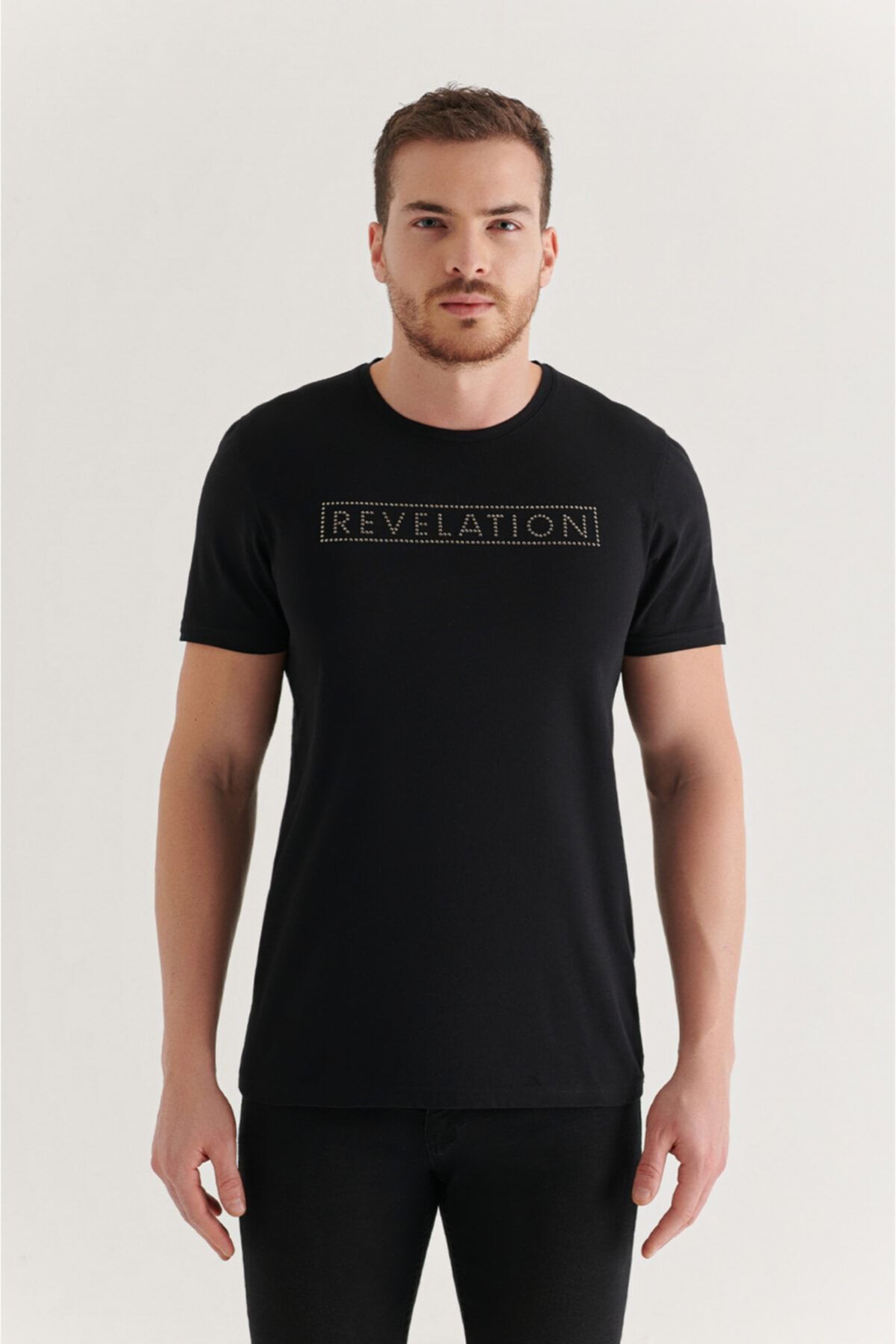 Avva Erkek Siyah Bisiklet Yaka Taş Detaylıı T-shirt A11y1061