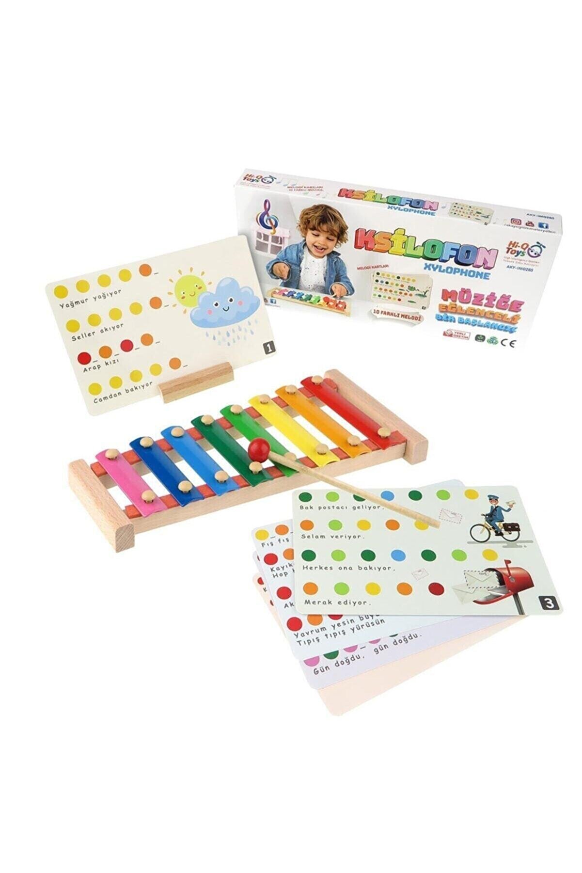 Hi-Q Toys Ahşap 8'li Ksilofon - Renkli Nota Kartlı Melodili Ksilofon 3 Yaş Ve Üzeri Eğitici Oyuncak