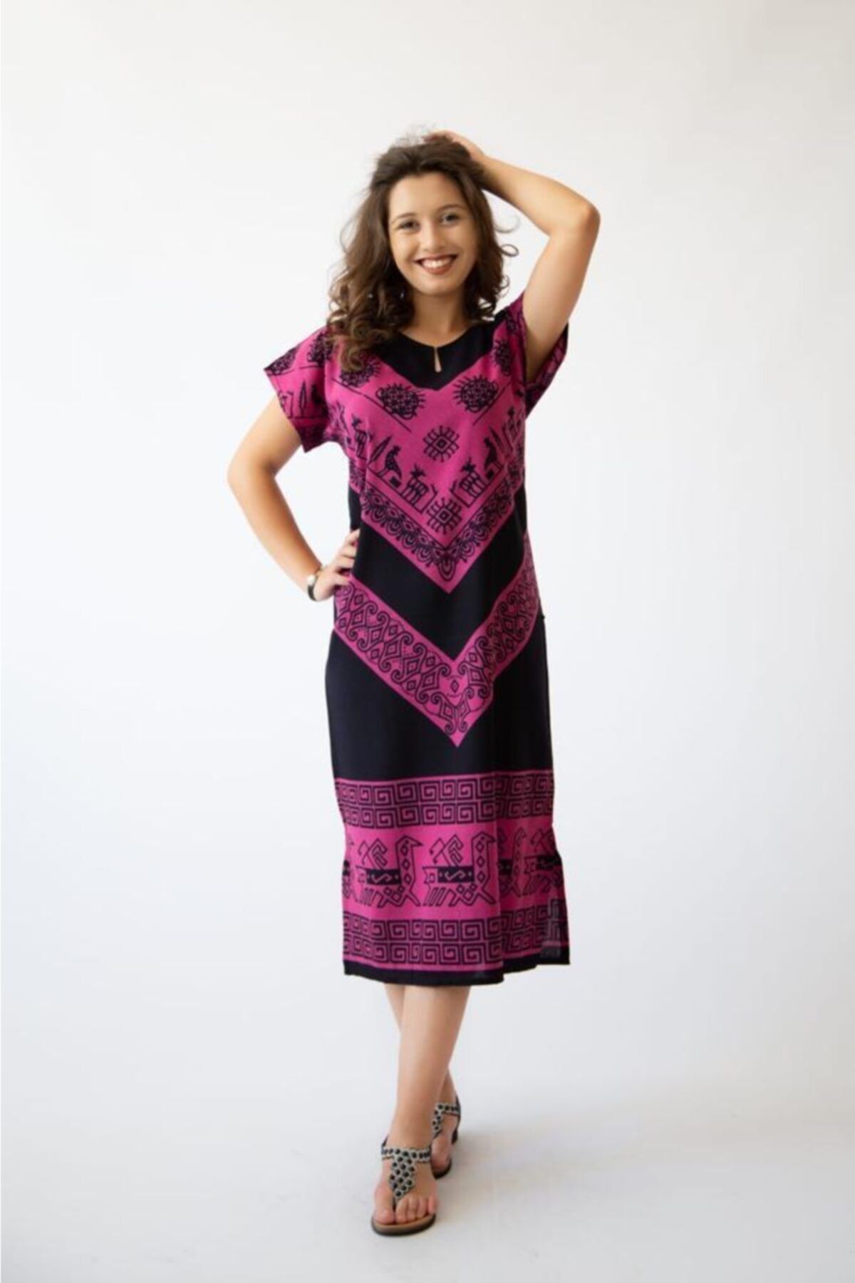 aykan tekstil Elbise Otantik Yöresel El Baskısı Batikli