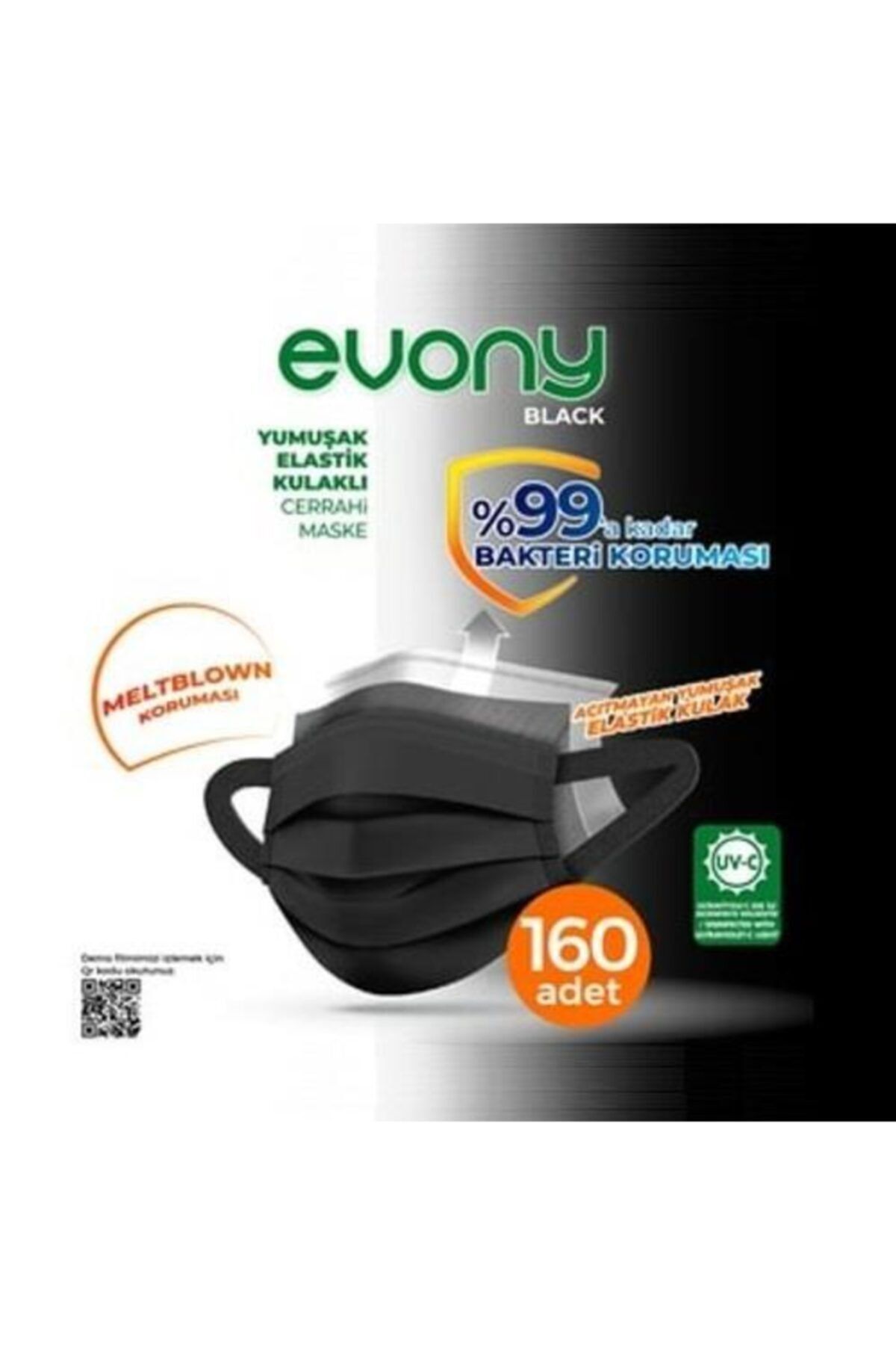 Evony Siyah 3 Katlı Cerrahi Maske 160'lı