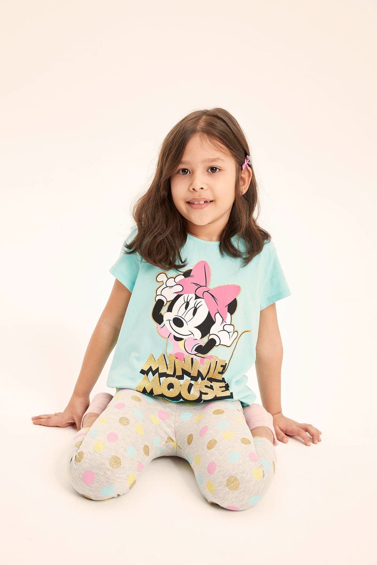 Defacto Turkuaz Kız Çocuk Minnie Mouse Baskılı Lisanslı Pijama Takımı
