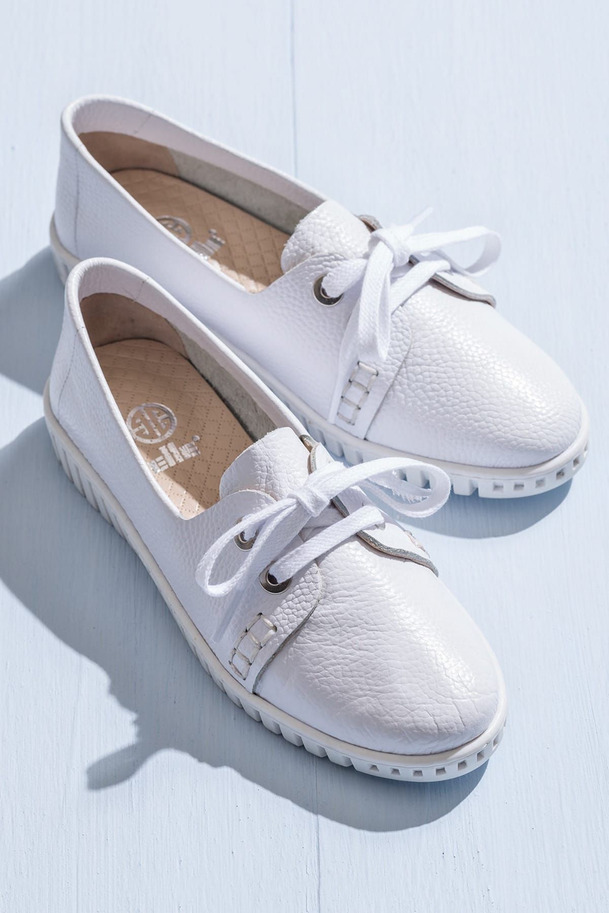 Elle ORRAA Hakiki Deri Beyaz Kadın Oxford Ayakkabı