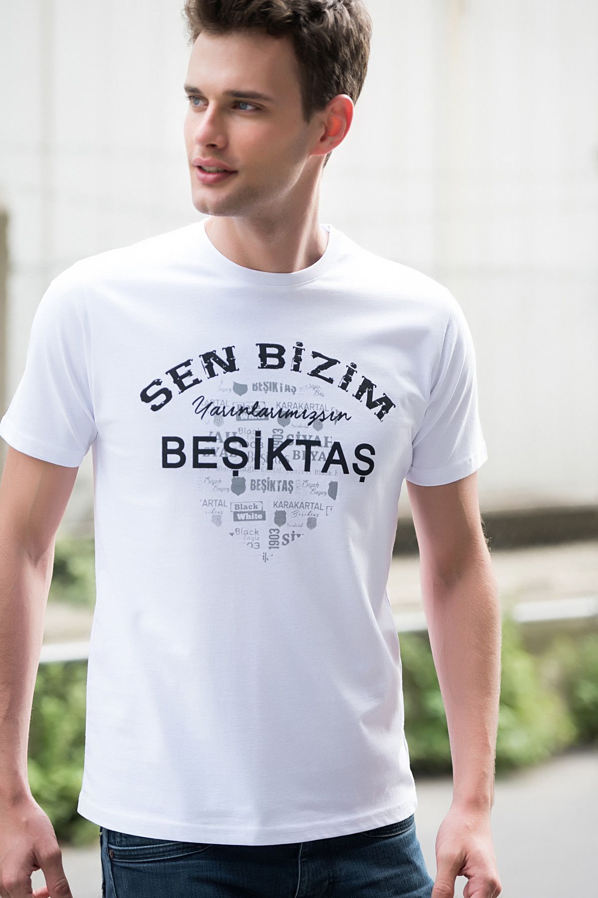 Beşiktaş Erkek Beyaz T-Shirt - GNLESE0303