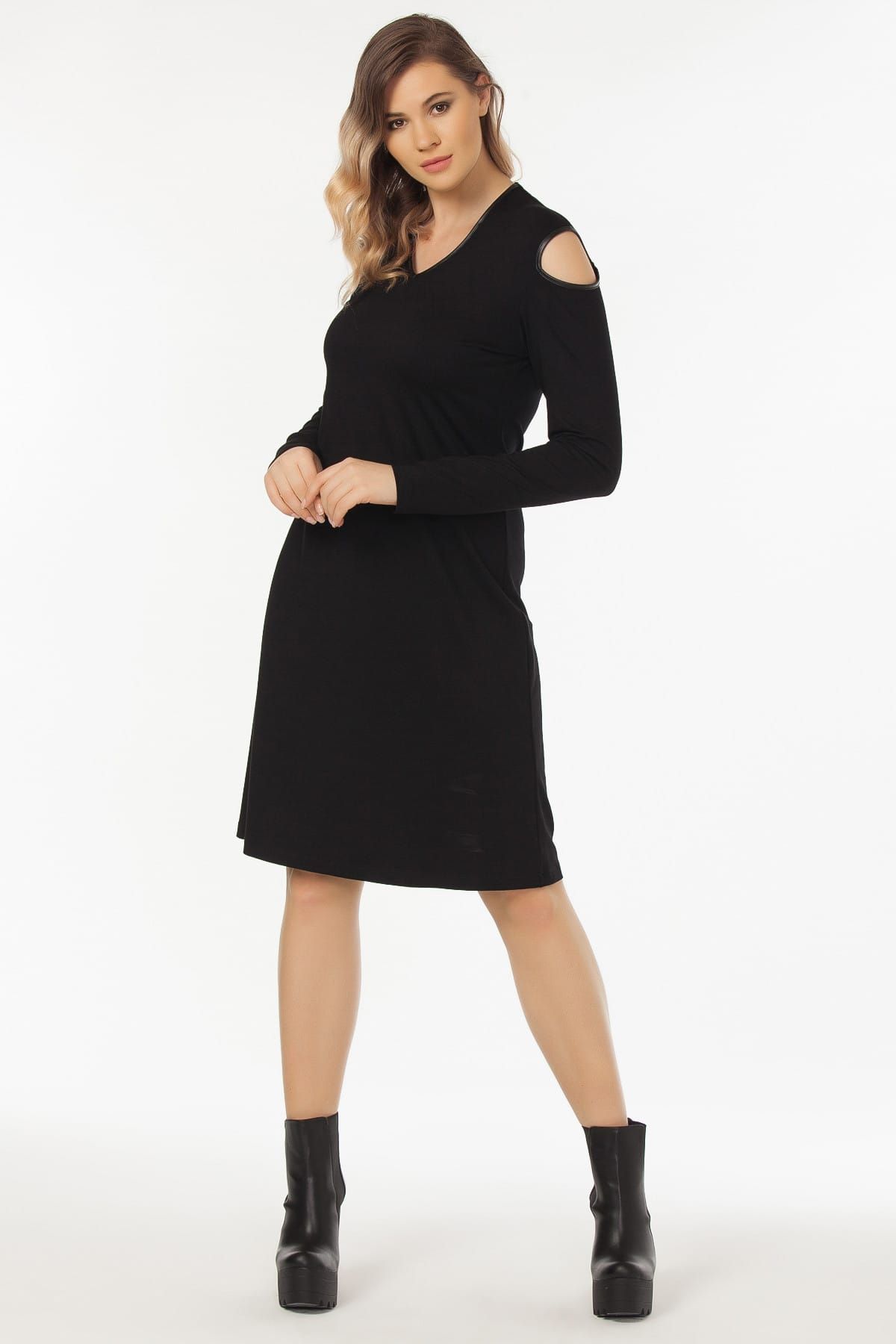Laranor Kadın Siyah Omuz Detaylı Elbise 19LB9132