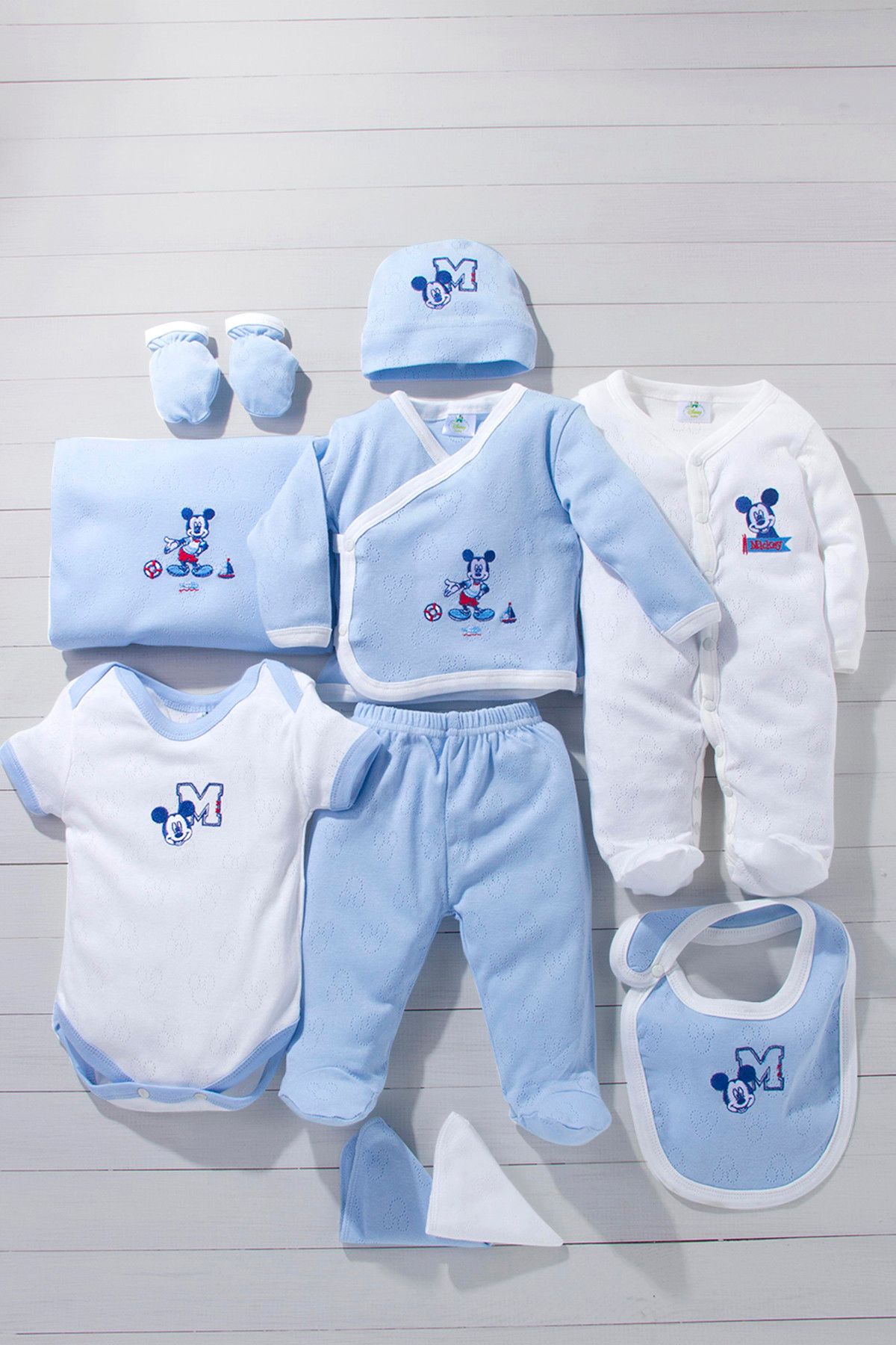 Mickey Mouse Mavi Beyaz Erkek Bebek 10'Lu Hastane Çıkışı  /