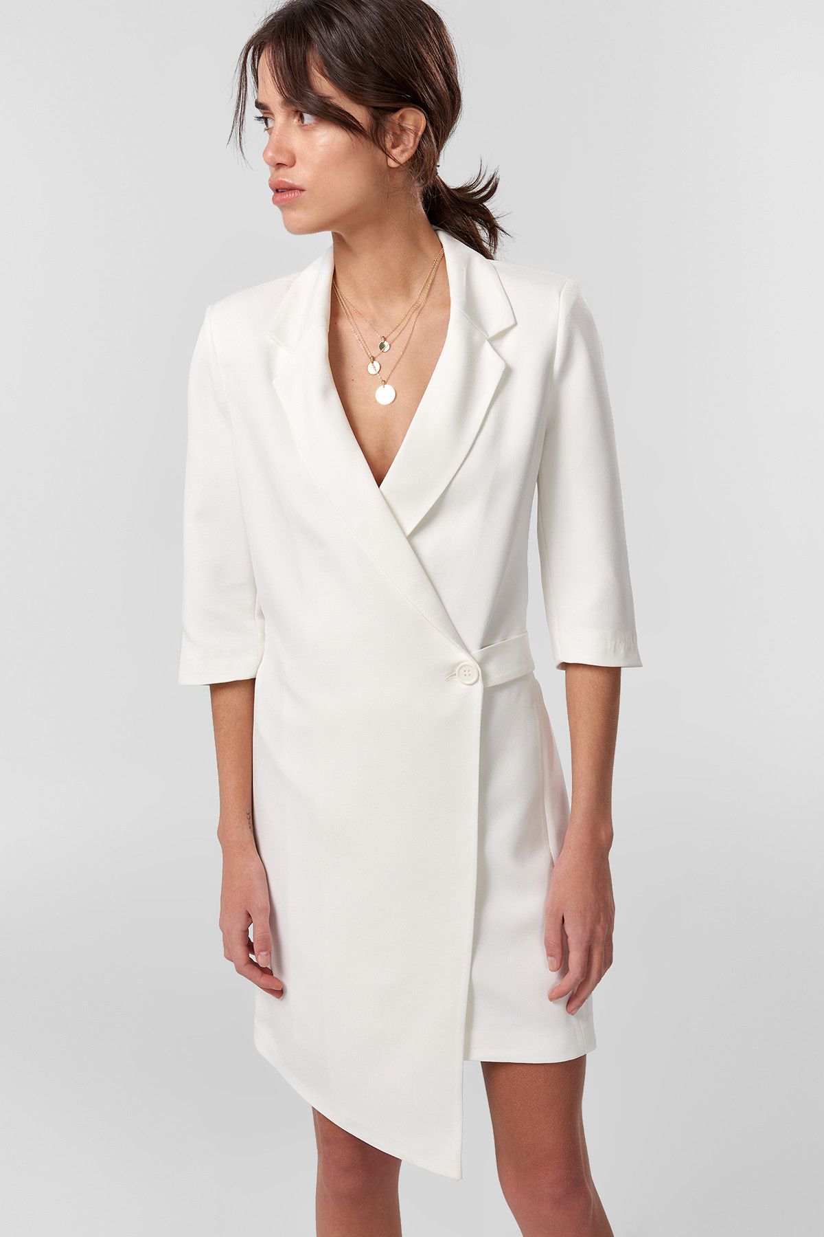 TRENDYOLMİLLA Beyaz Ceket Elbise TOFSS18AA0044