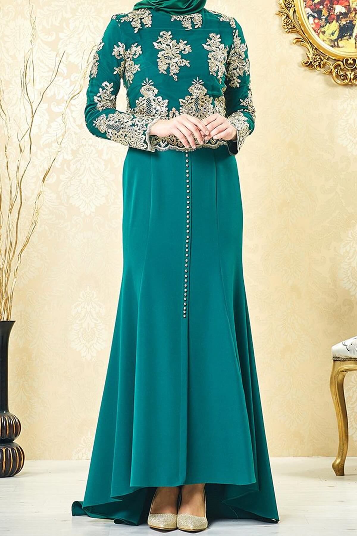 LADYNUR Kadın Abiye Elbise Yeşil 3001-21