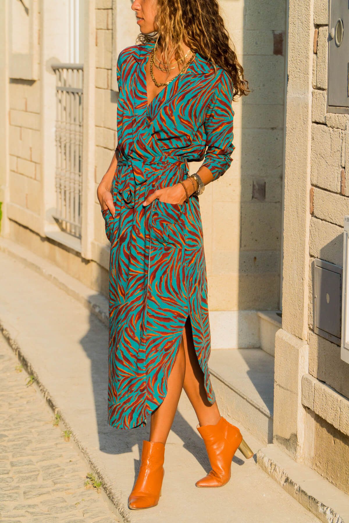 Trend Alaçatı Stili Kadın Multi Uzun Kol Kruvaze Elbise DNZ-2203
