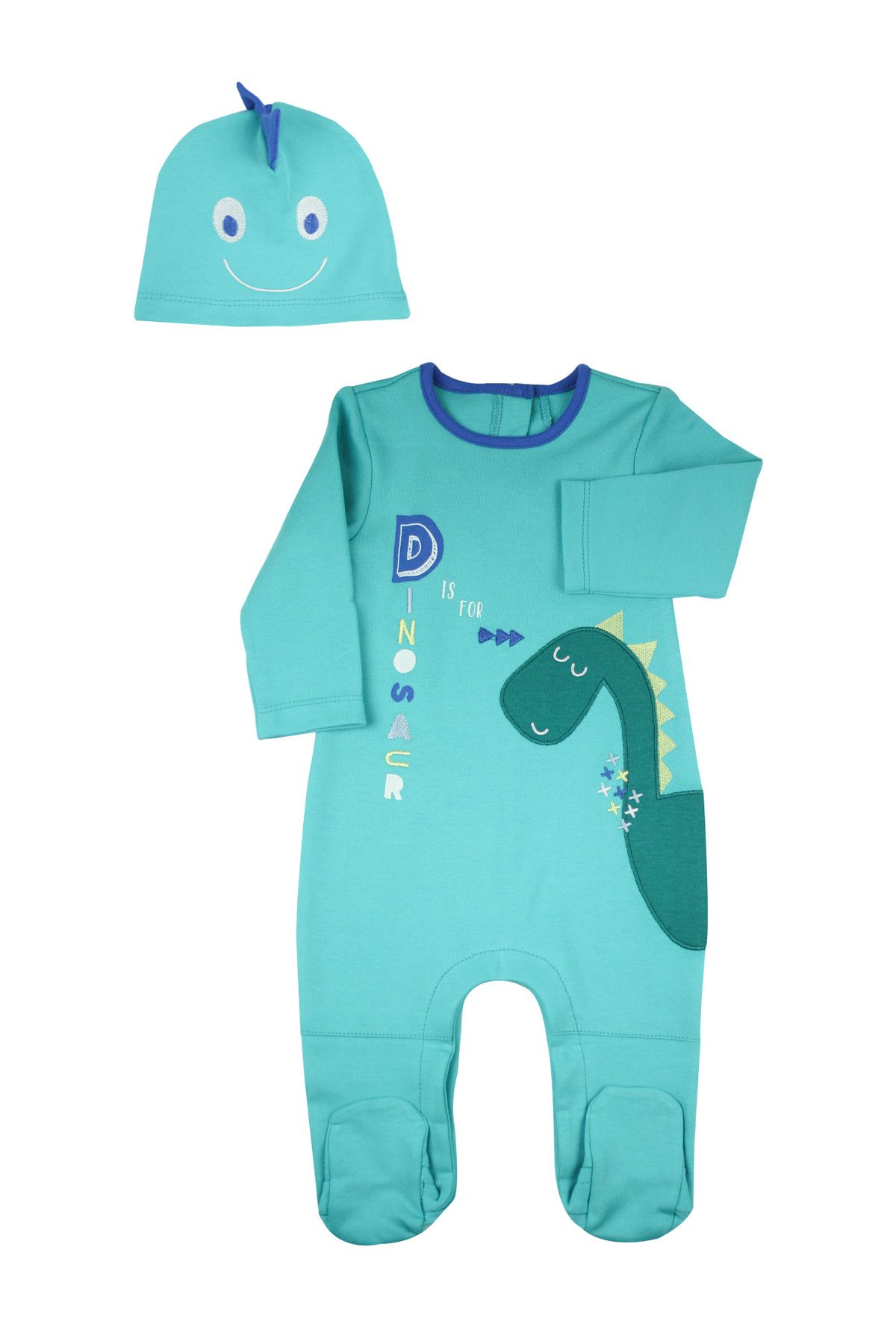 Baby Corner Yeşil Erkek Bebek Tulum Ve Şapka Takım - Dino Mavi 7243