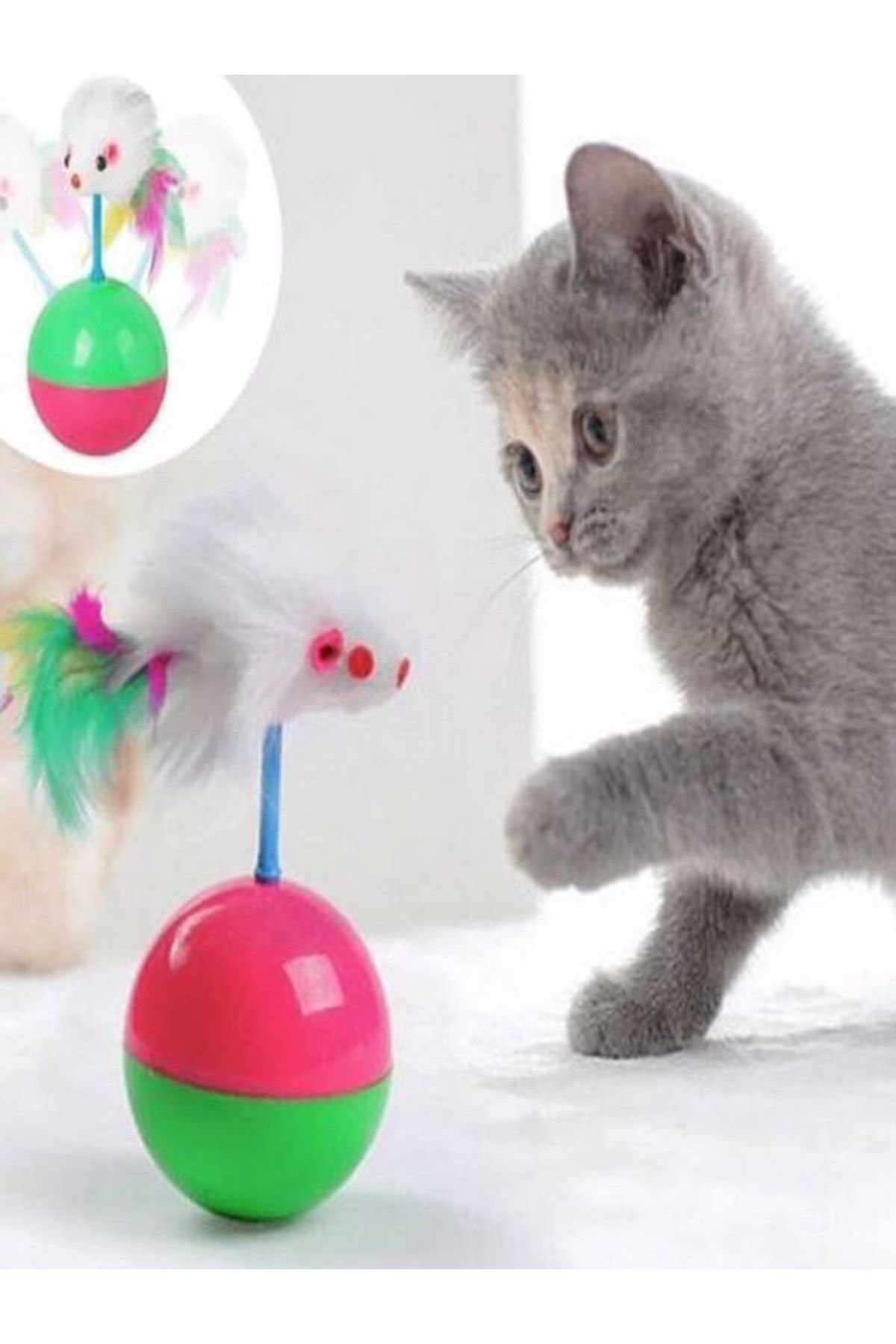 TUĞRA PET MARKET Kedi Oyun Topu Tüylü Fare Şekilli Hacı Yatmaz Tüylü Top Oyuncak Kedi Oyuncağı