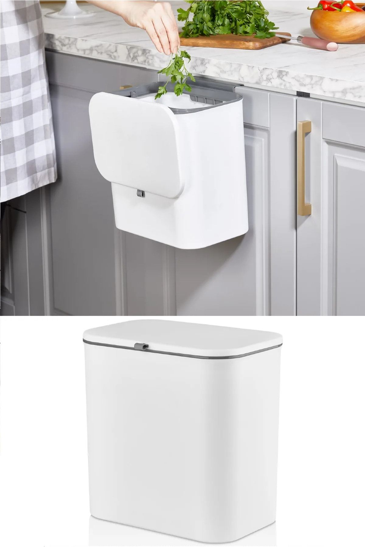 Bayev Beyaz Fonksiyonel Kapaklı Banyo Ve Mutfak Tezgah Üstü Çöp Kovası Dolap Ve Duvar Seçeneği
