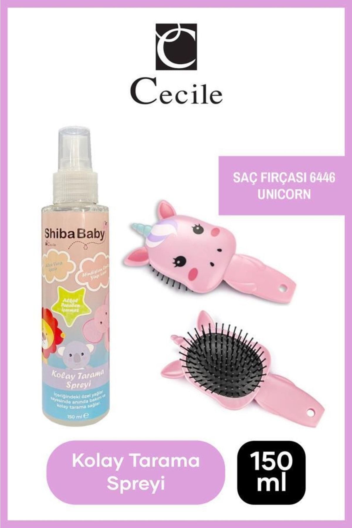 Cecile Shiba Baby Kolay Saç Açma Unicorn Fırça Tarama Sprey Seti