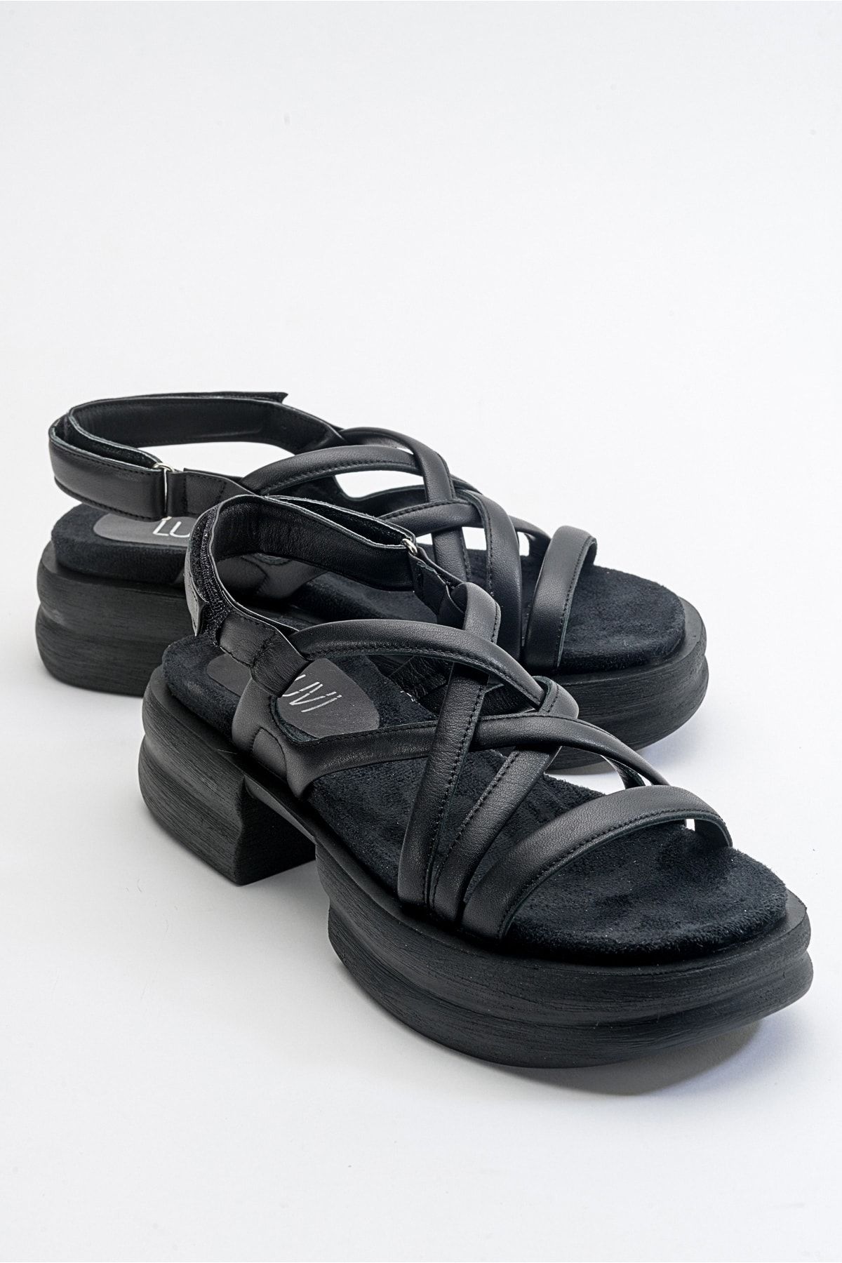 luvishoes Senza Siyah Cilt Hakiki Deri Kadın Sandalet
