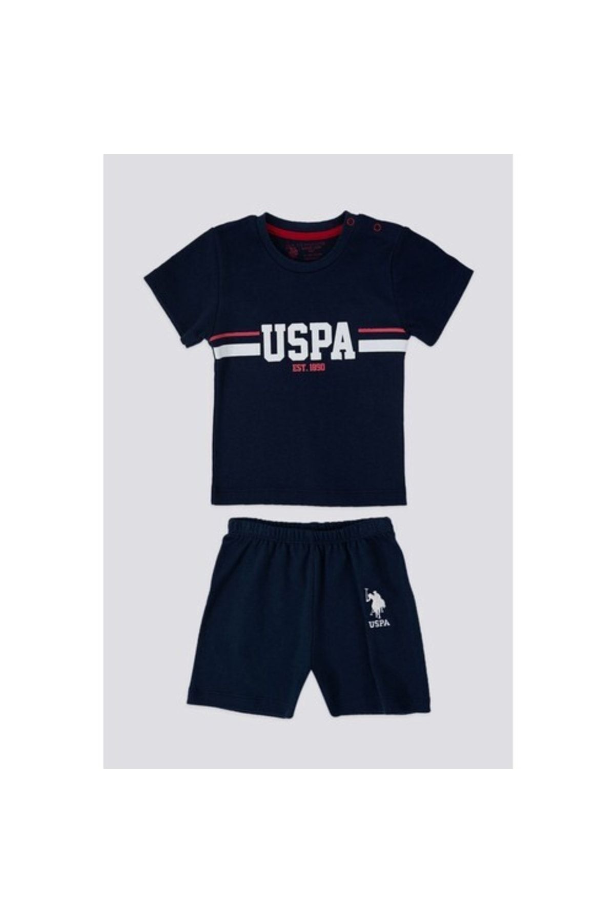 U.S. Polo Assn. Stripe Lacivert Bebek Tshirt Takım Usb1092