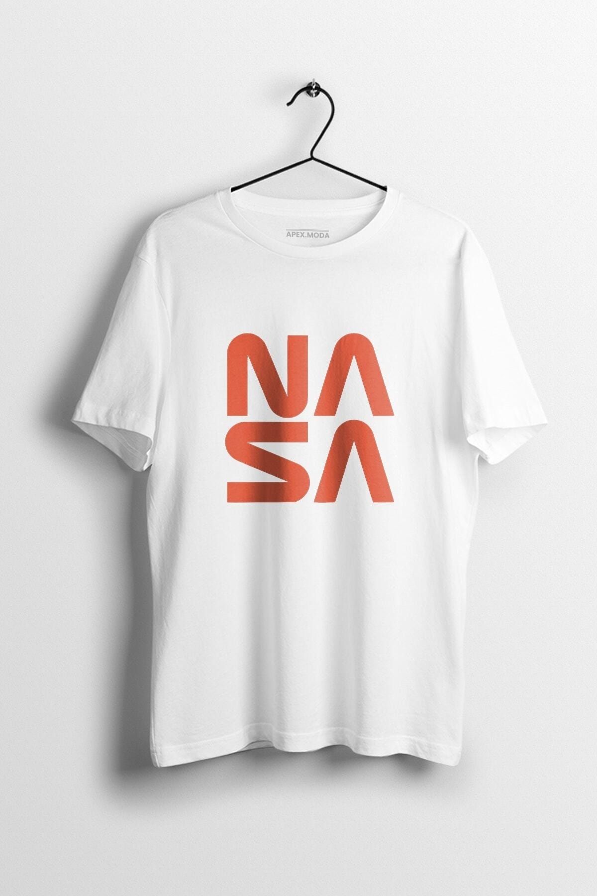 WePOD Nasa Square Baskılı Tişört Baskılı Beyaz Kısa Kollu Unisex Tişört