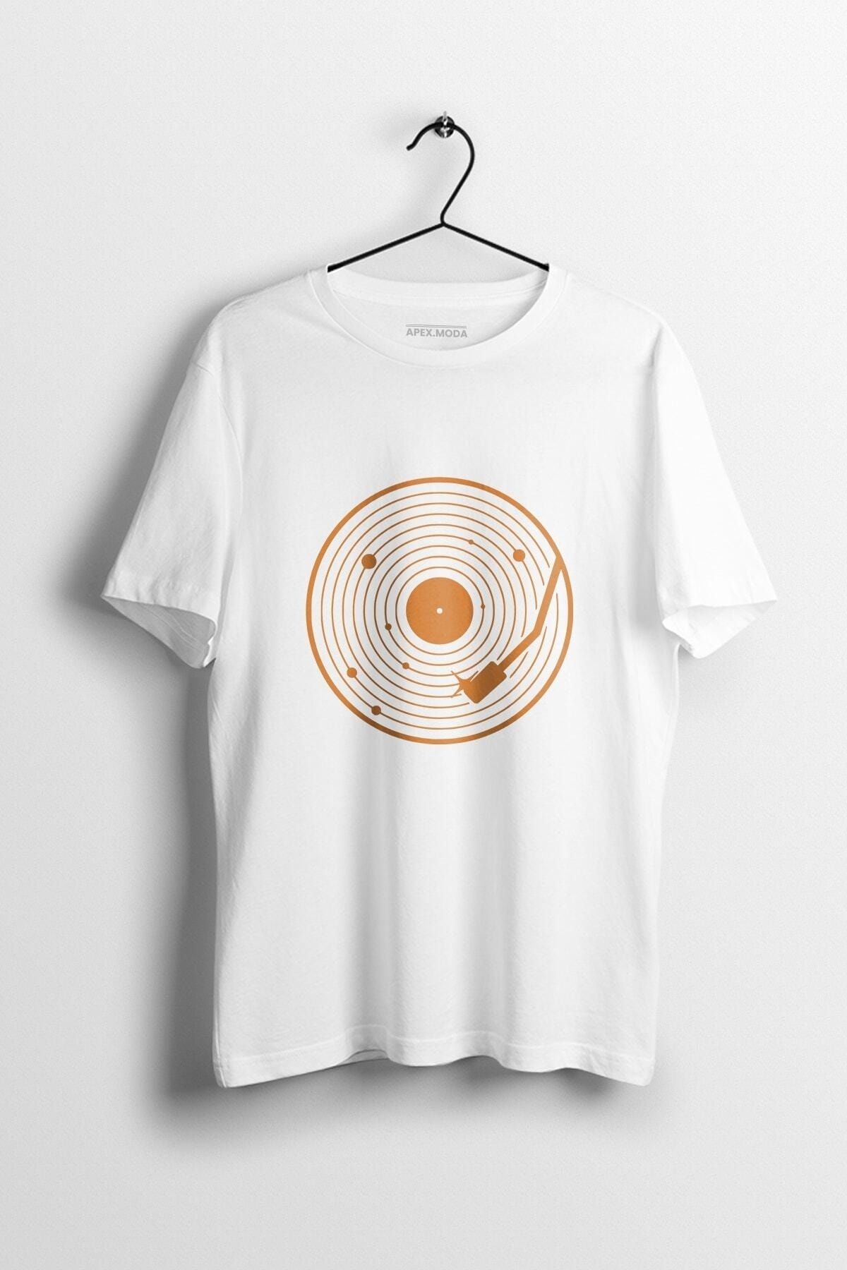WePOD Planet Records Baskılı Tişört Baskılı Beyaz Kısa Kollu Unisex Tişört