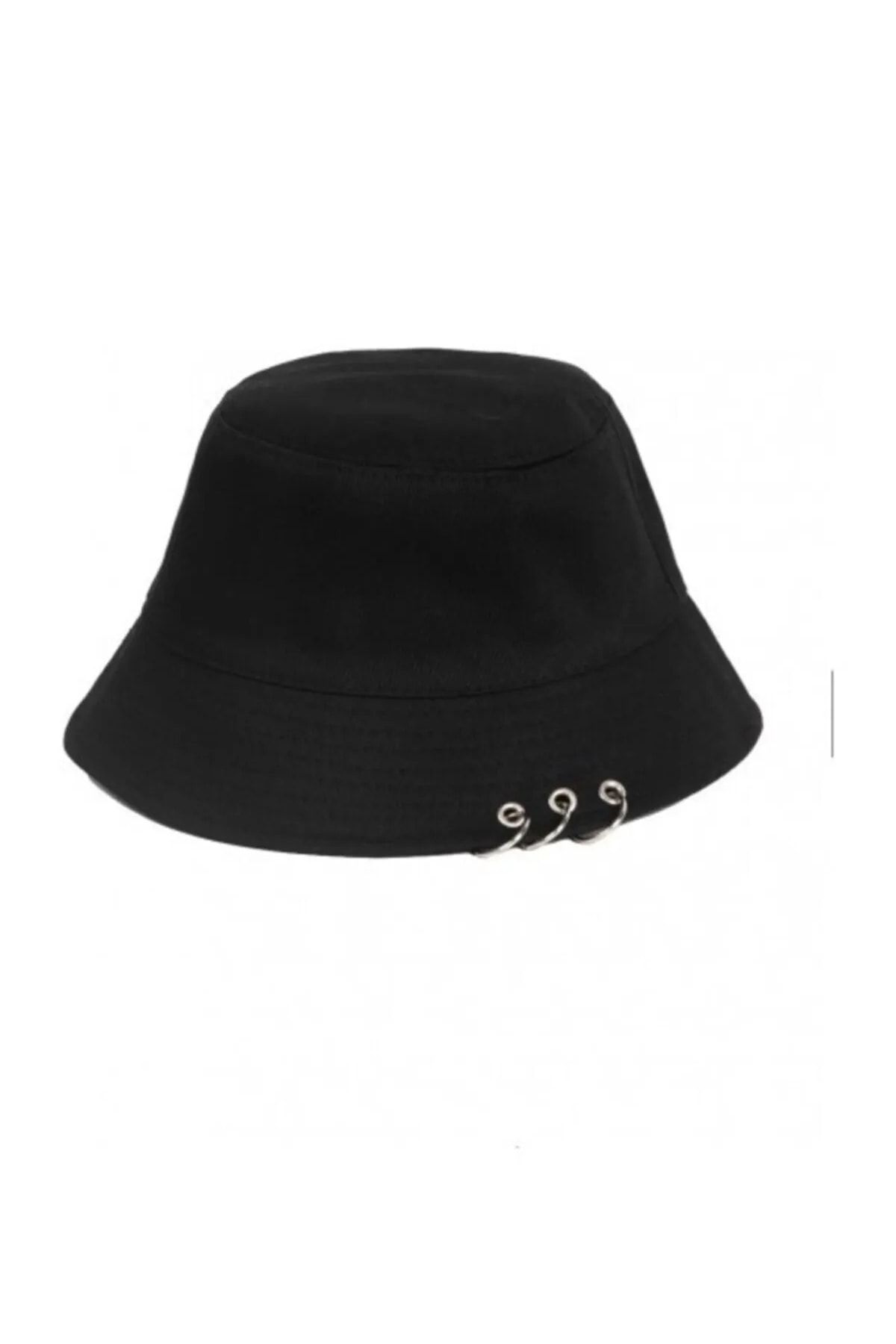 Betülce Unisex 3 Halkalı Siyah Piercing Balıkçı Bucket Şapka Kadın Erkek