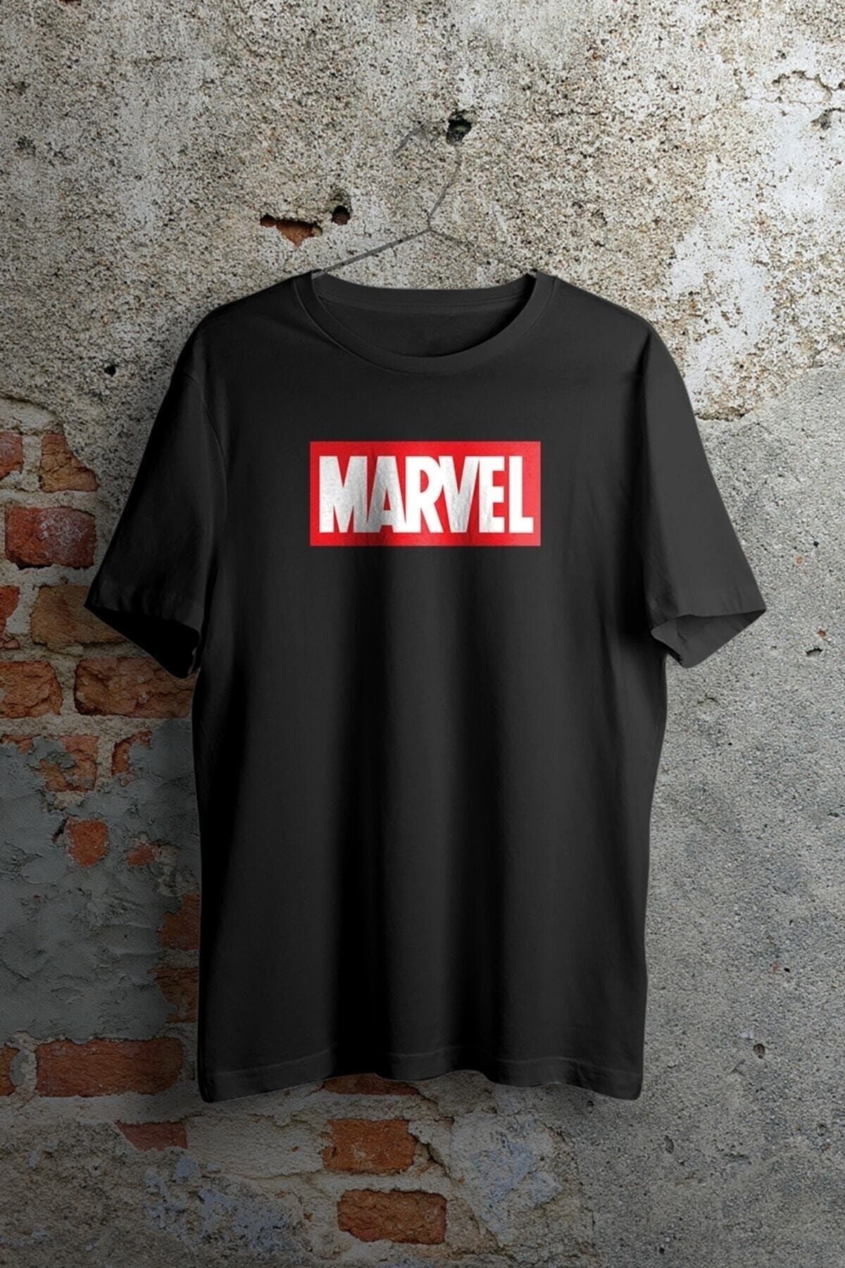 WePOD Marvel Logo Baskılı Siyah Kısa Kollu Unisex Tişört