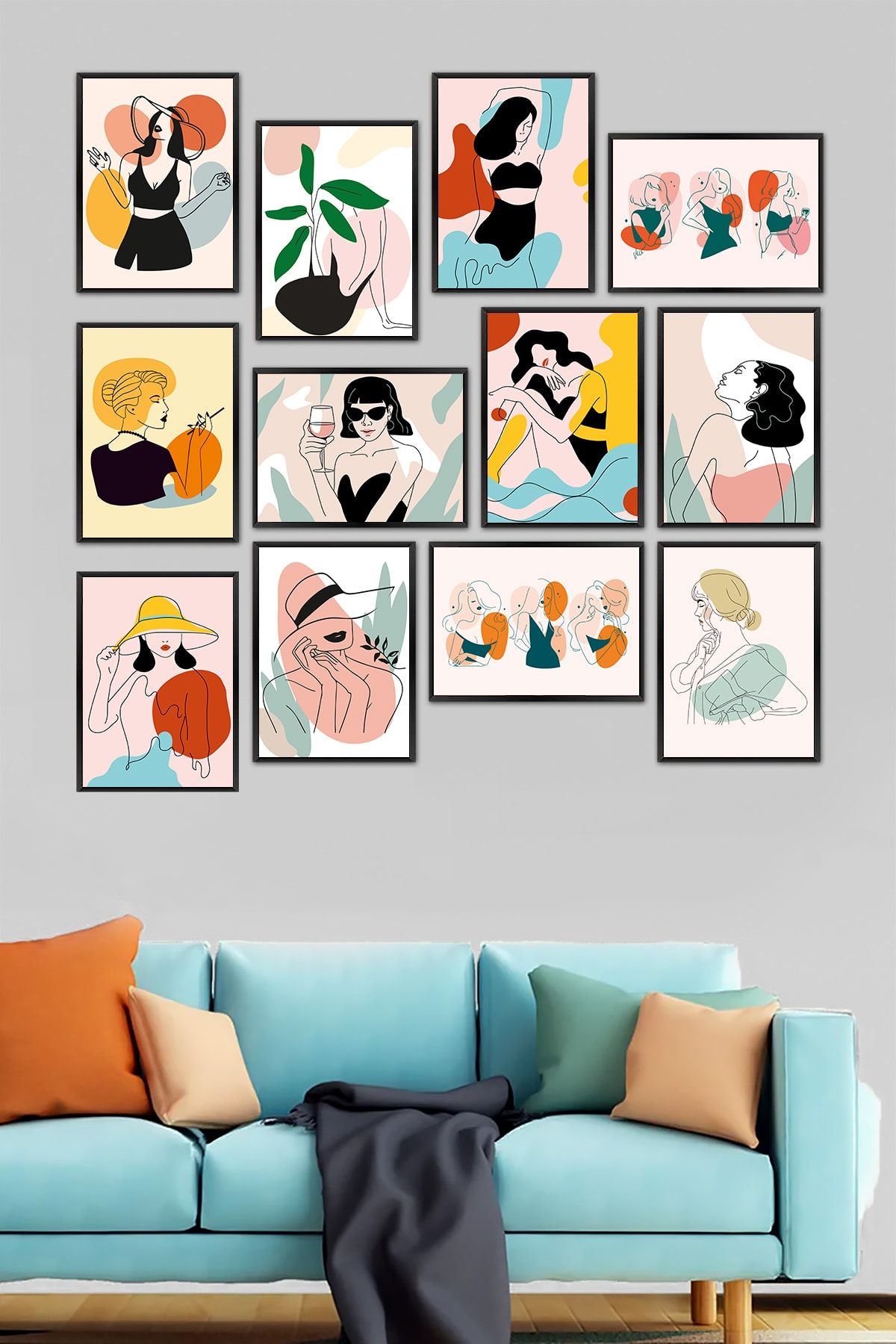 Milyardabir Modern Dekoratif 12 Adet Çerçeve Görüntülü Mdf Tablo Seti Tablo3
