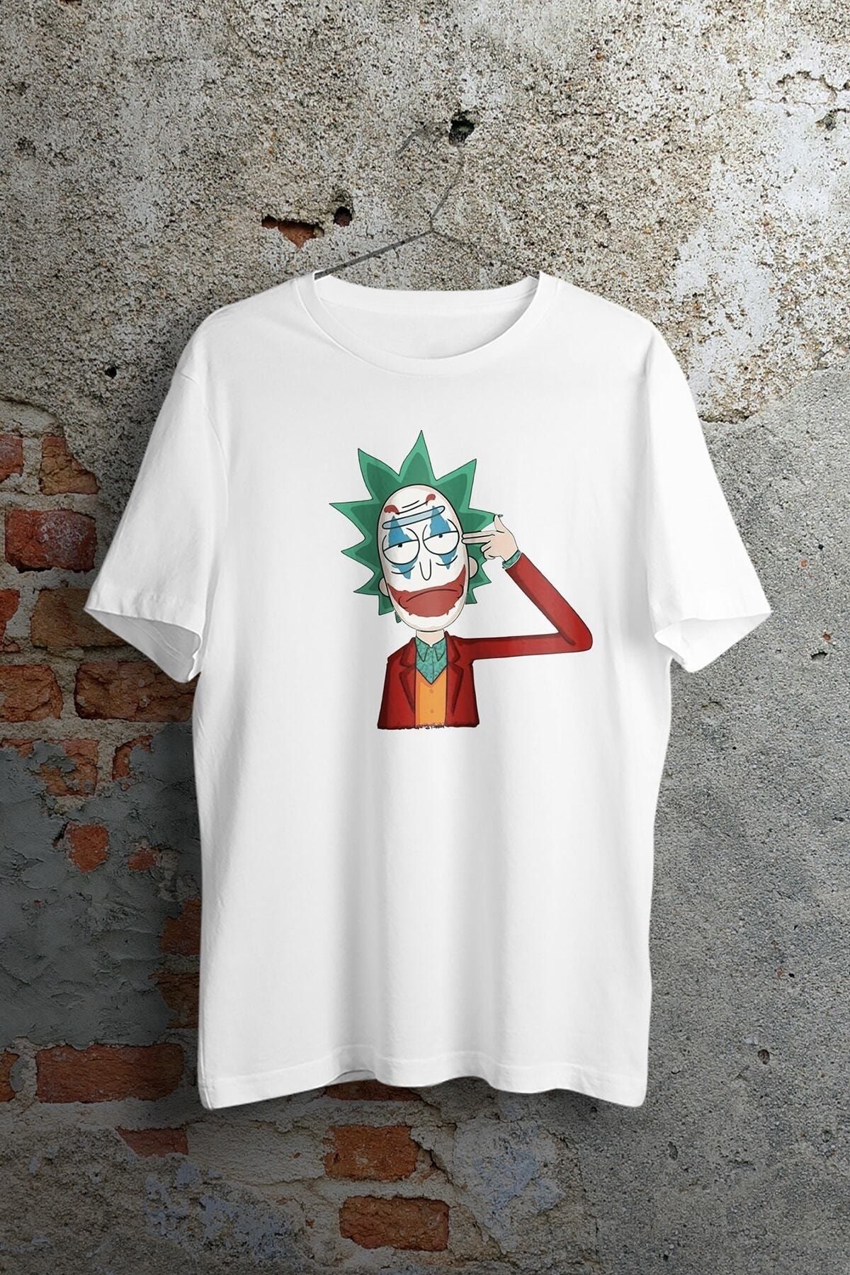 WePOD Rick And Morty Joker Suicide Baskılı Beyaz Kısa Kollu Unisex Tişört