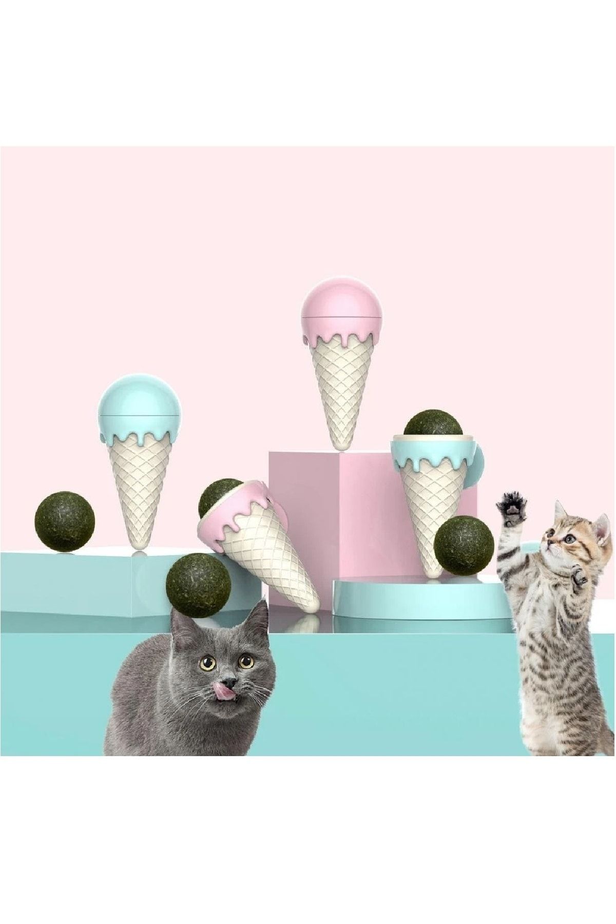 Dream Plus Dondurma Şeklinde Catnipli Yenilebilir Kedi Nanesi Otu Oyun Topu Oyuncağı Oyuncak Kedi Yalama Topu
