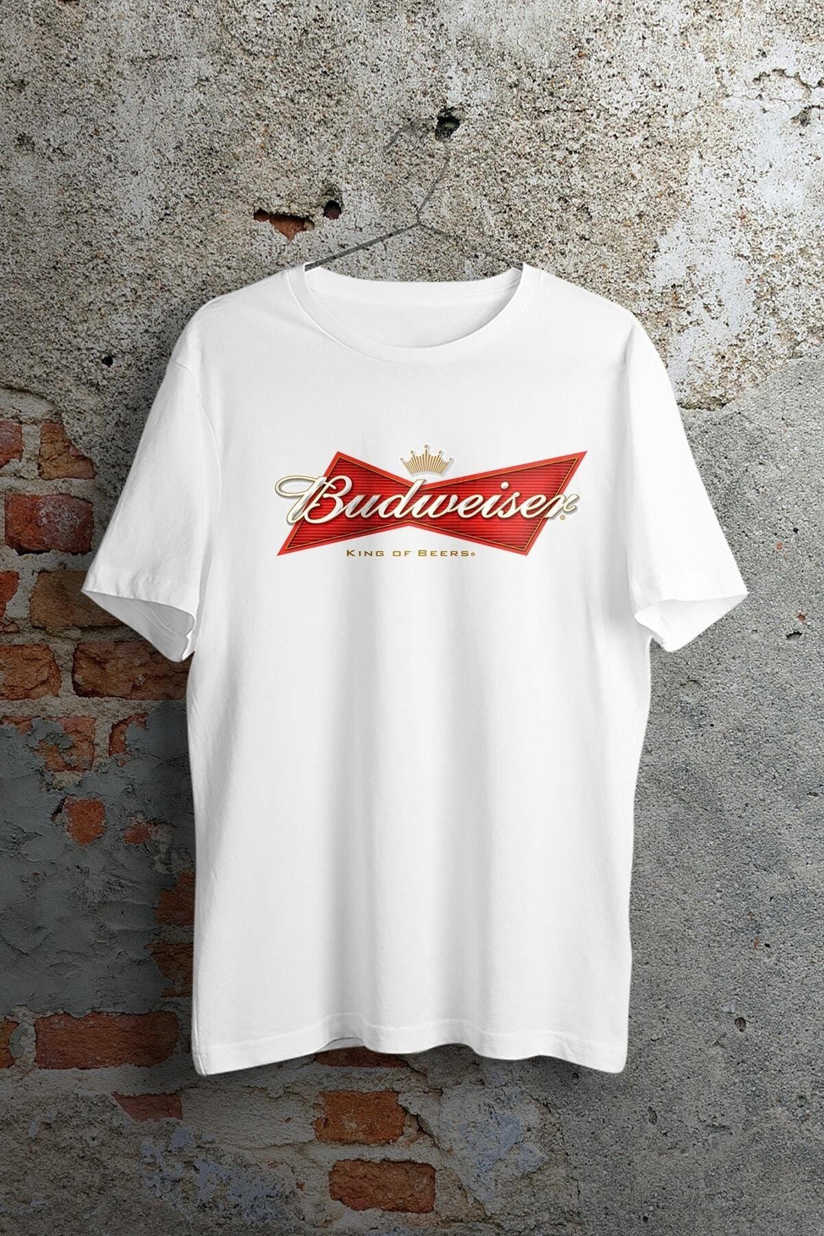 WePOD Budweiser Baskılı Beyaz Kısa Kollu Unisex Tişört