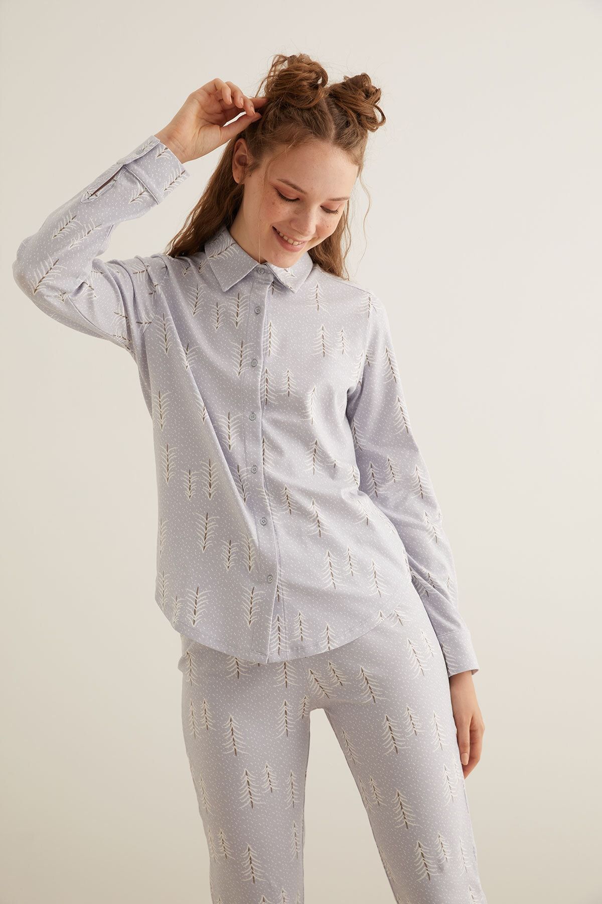Hays Kadın Çam Baskılı Gömlek Pijama Üstü